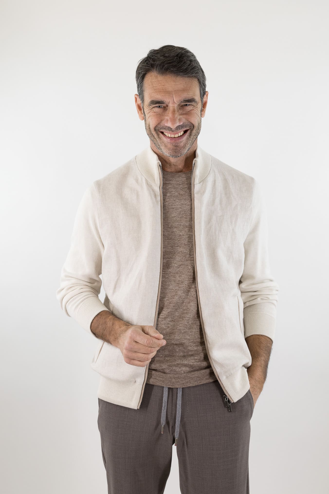 CESARE ATTOLINI Giubbino Lino Cotone Cashmere Beige Chiaro