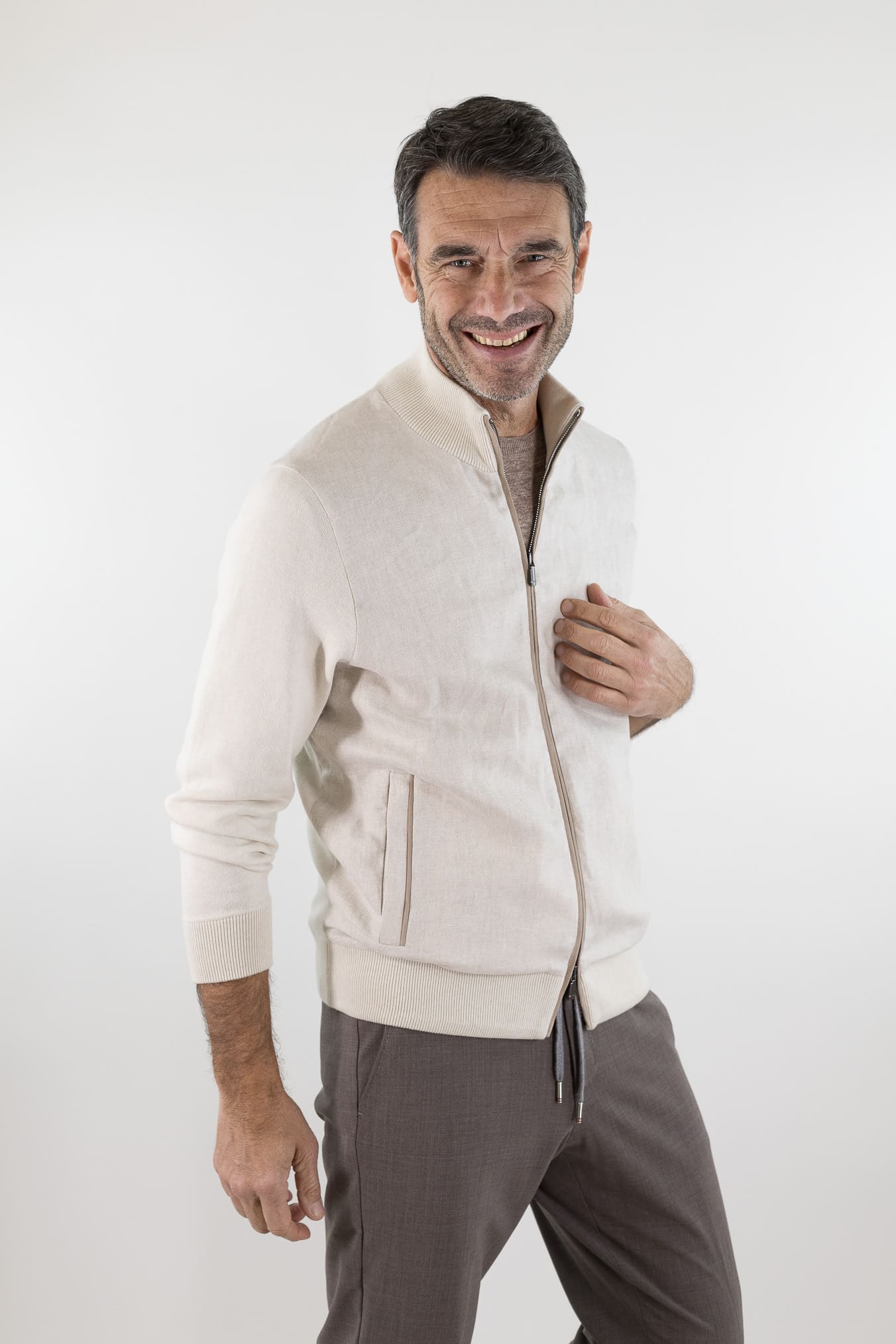 CESARE ATTOLINI Giubbino Lino Cotone Cashmere Beige Chiaro