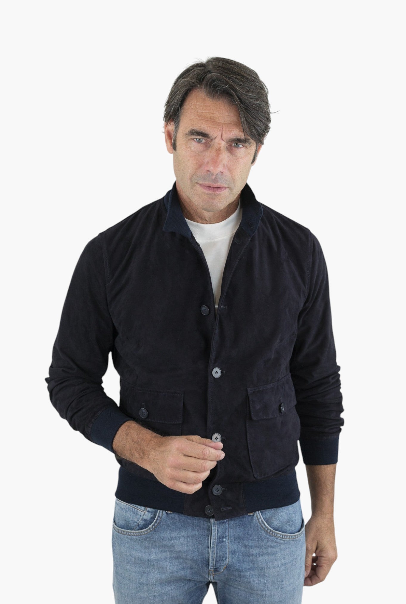 CONTRASTWAY Giubbotto Suede Light Wash Blu Scuro