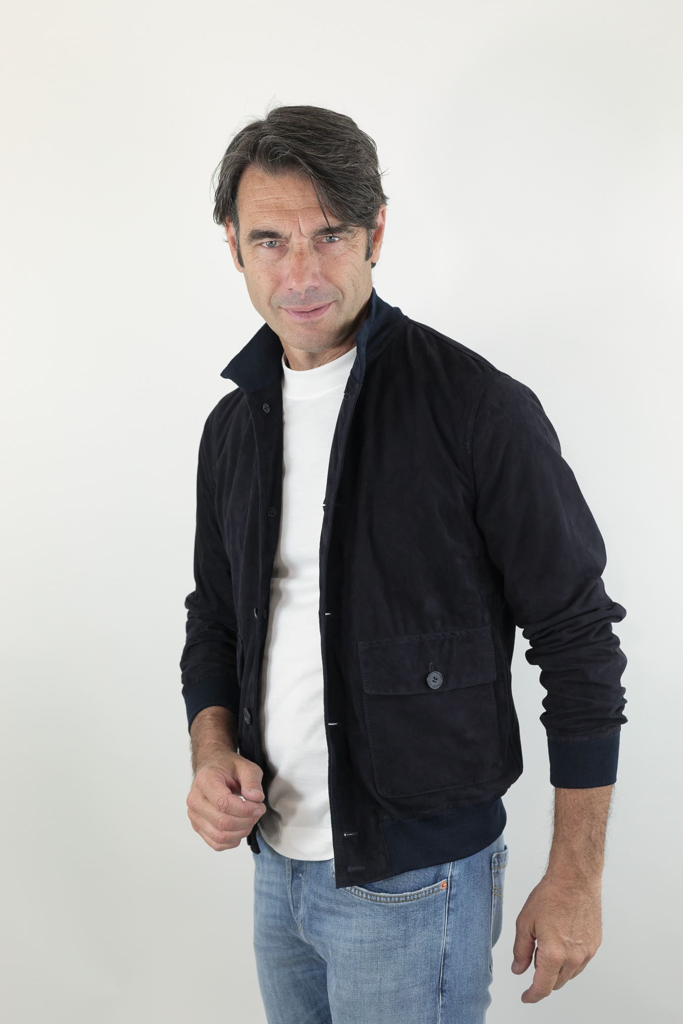 CONTRASTWAY Giubbotto Suede Light Wash Blu Scuro