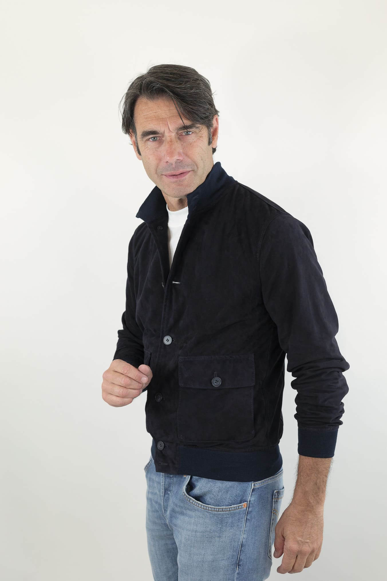 CONTRASTWAY Giubbotto Suede Light Wash Blu Scuro