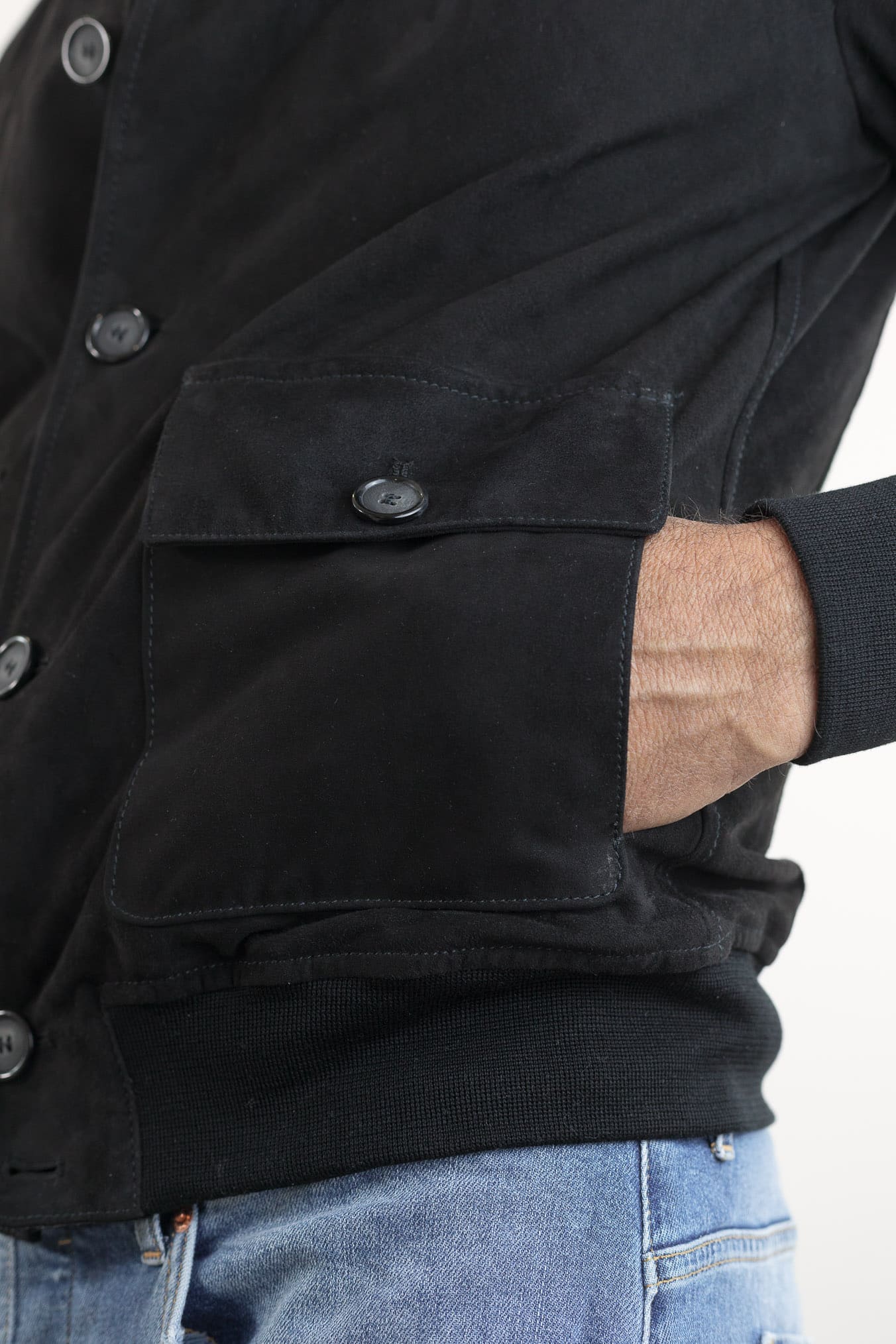 CONTRASTWAY Giubbotto Suede Light Wash Nero