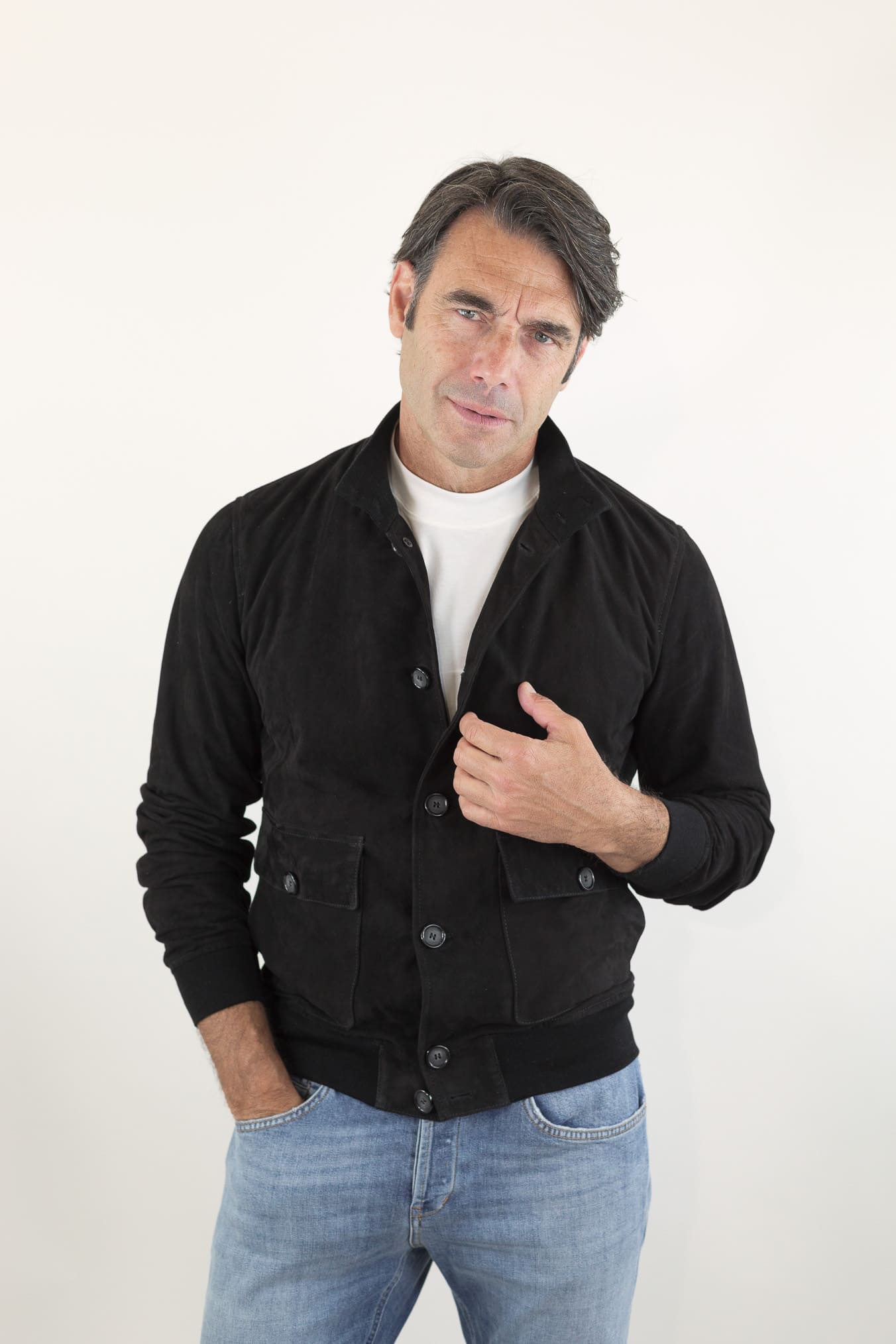 CONTRASTWAY Giubbotto Suede Light Wash Nero