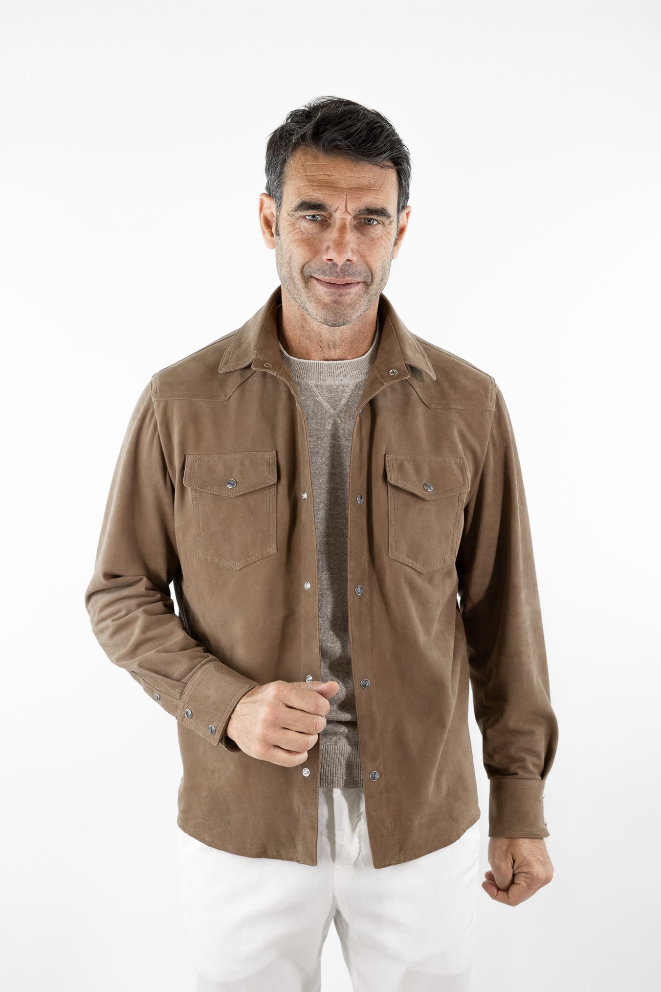 CONTRASTWAY Camicia Suede Texana Tabacco