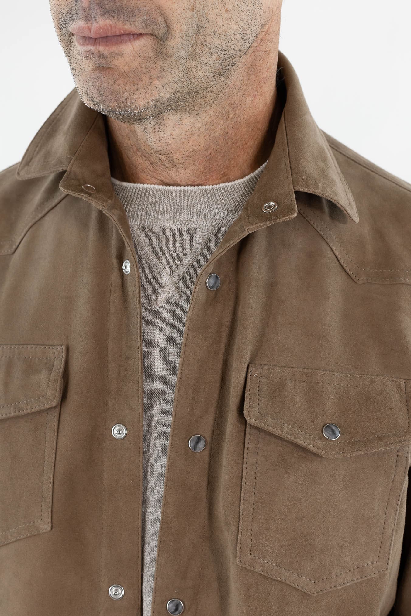 CONTRASTWAY Camicia Suede Texana Tabacco