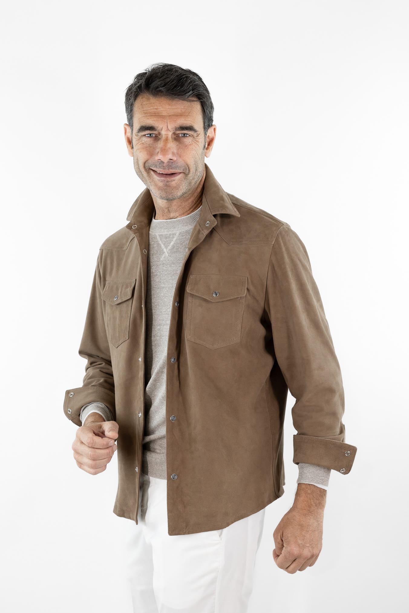 CONTRASTWAY Camicia Suede Texana Tabacco