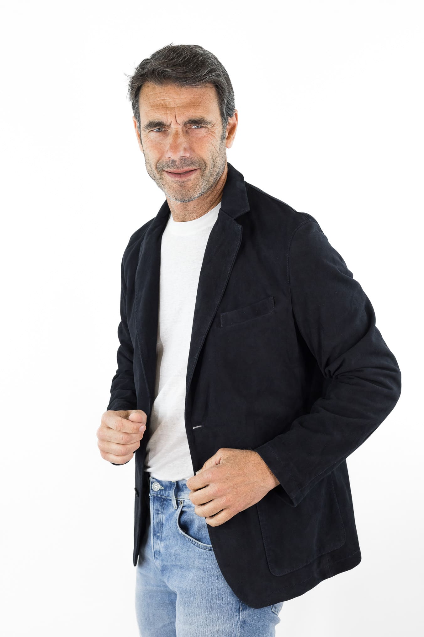 CONTRASTWAY Giacca Blazer Suede Light Wash Blu