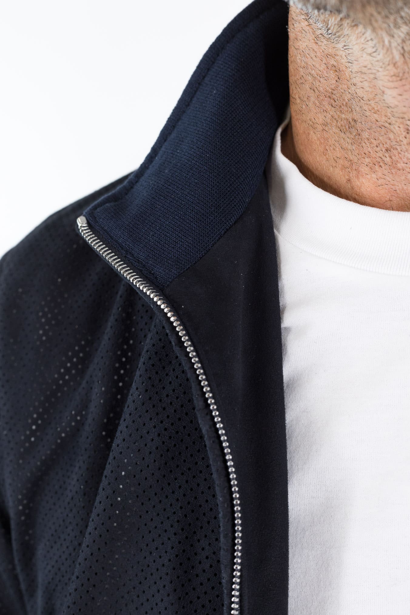 CONTRASTWAY Giubbino Microforato in Suede Blu Scuro