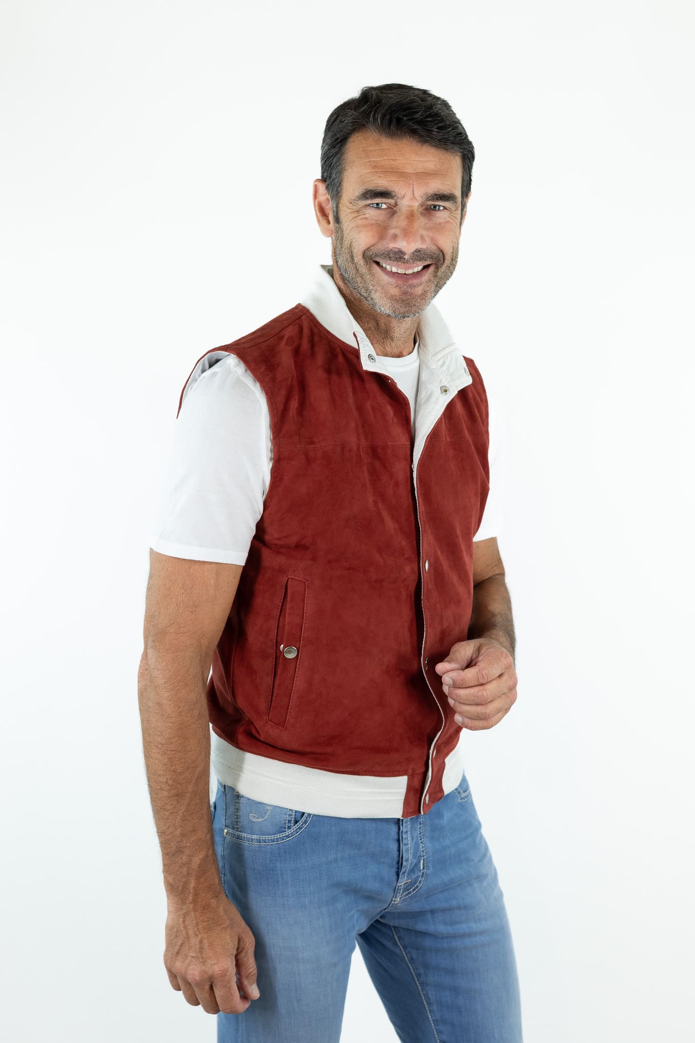 CONTRASTWAY Gilet Suede Light Wash Rosso