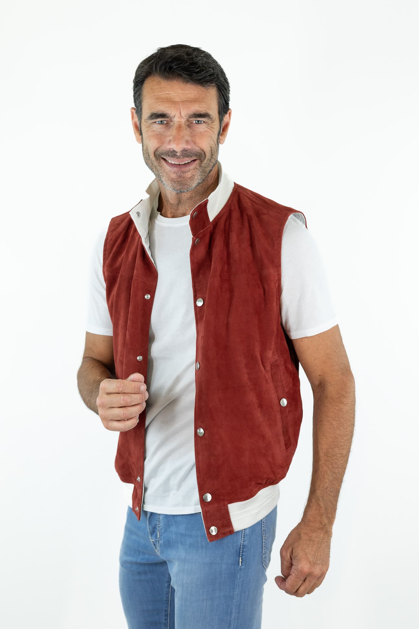 CONTRASTWAY Gilet Suede Light Wash Rosso