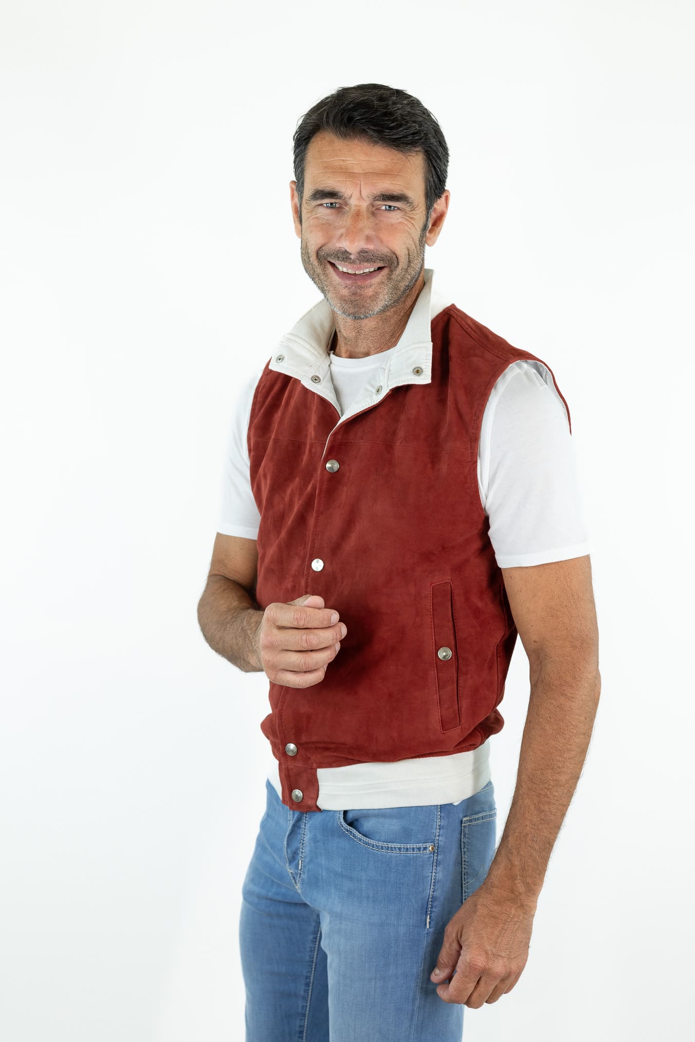 CONTRASTWAY Gilet Suede Light Wash Rosso