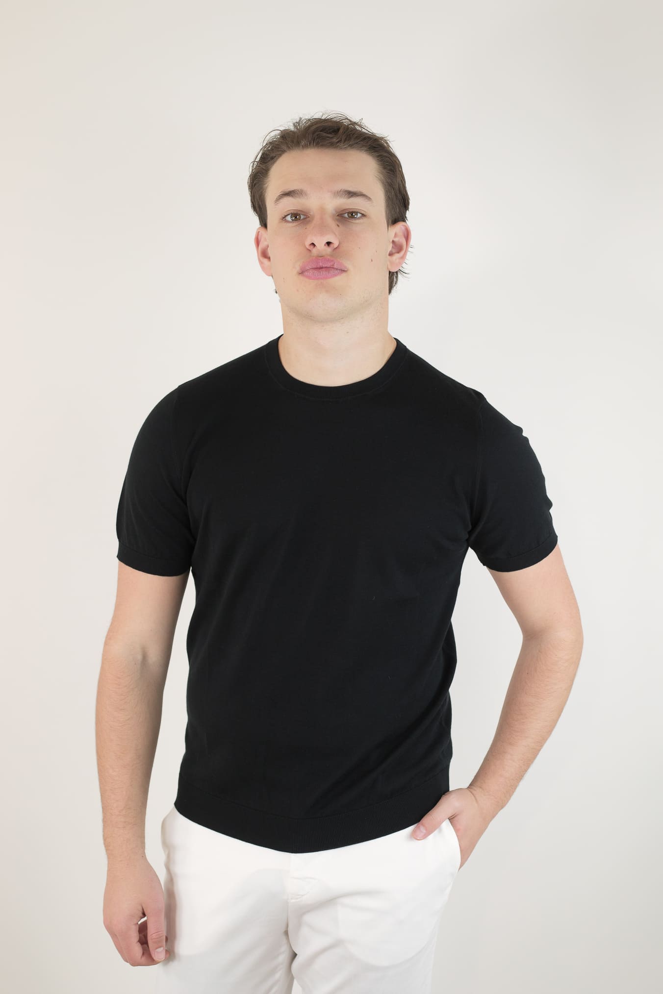 DRUMOHR Girocollo Maniche Corte Cotone Frosted Superlight Nero