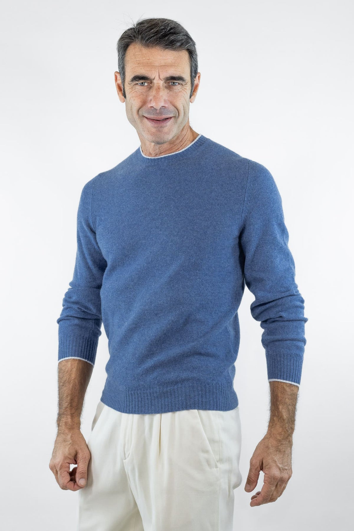 FEDELI Girocollo Cashmere "Argentina Persia" Blu Denim