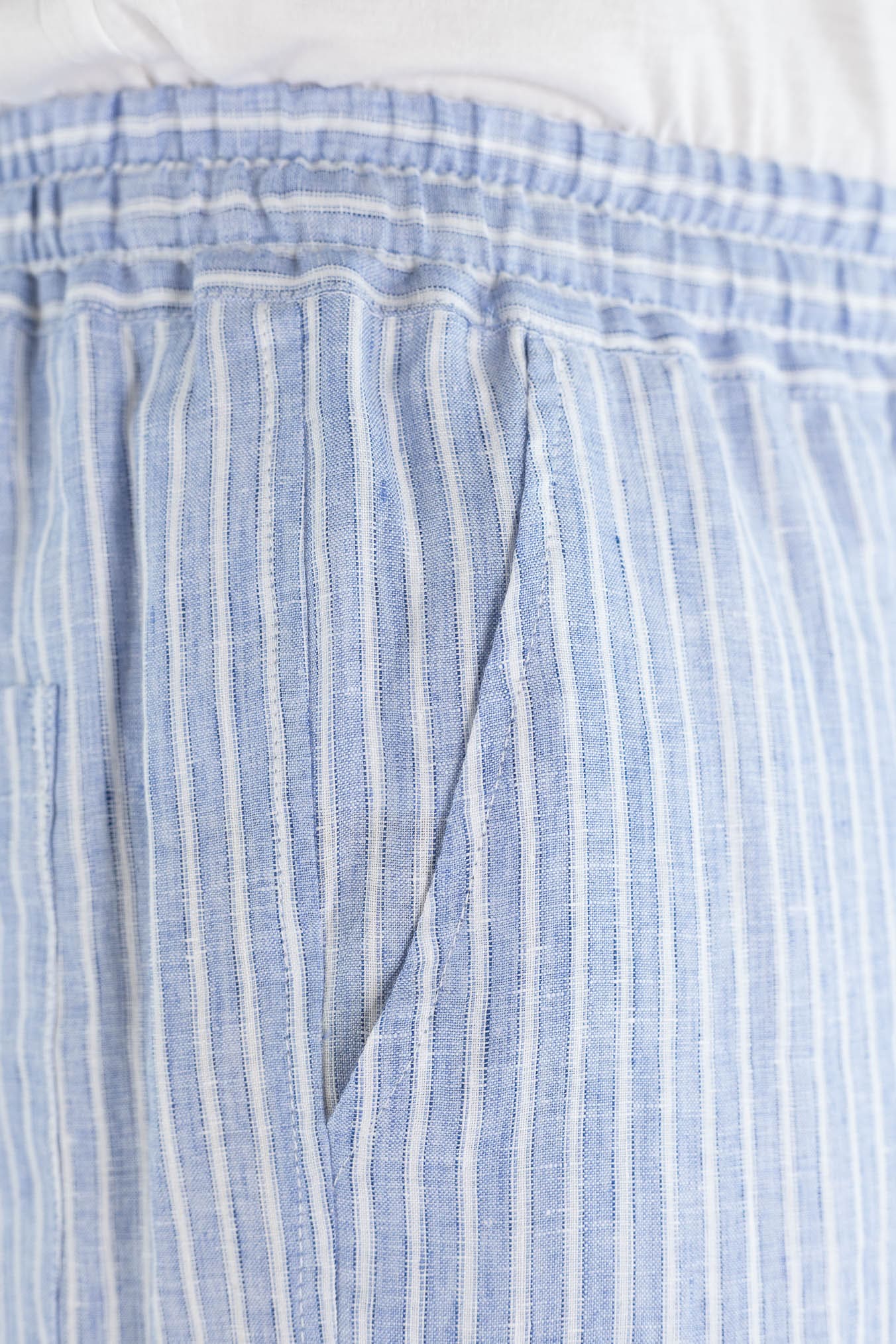 FEDELI Pantaloni Lino Rigato Comfort "Bonifacio" Celeste/Bianco