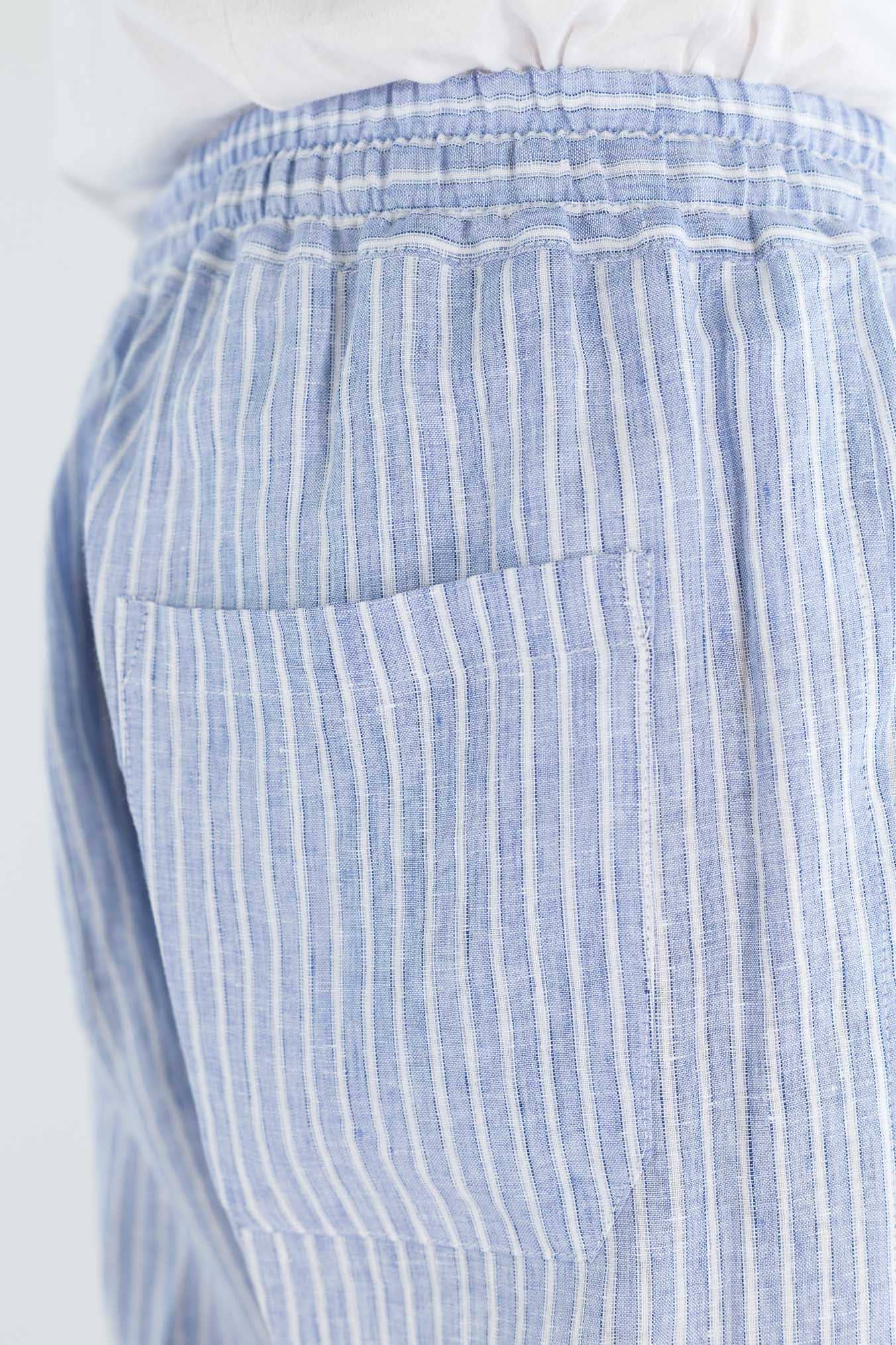 FEDELI Pantaloni Lino Rigato Comfort "Bonifacio" Celeste/Bianco