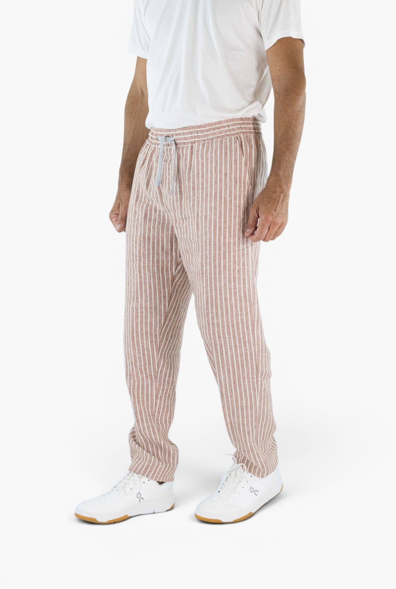 FEDELI Pantaloni Lino Rigato Comfort "Bonifacio" Marrone/Bianco