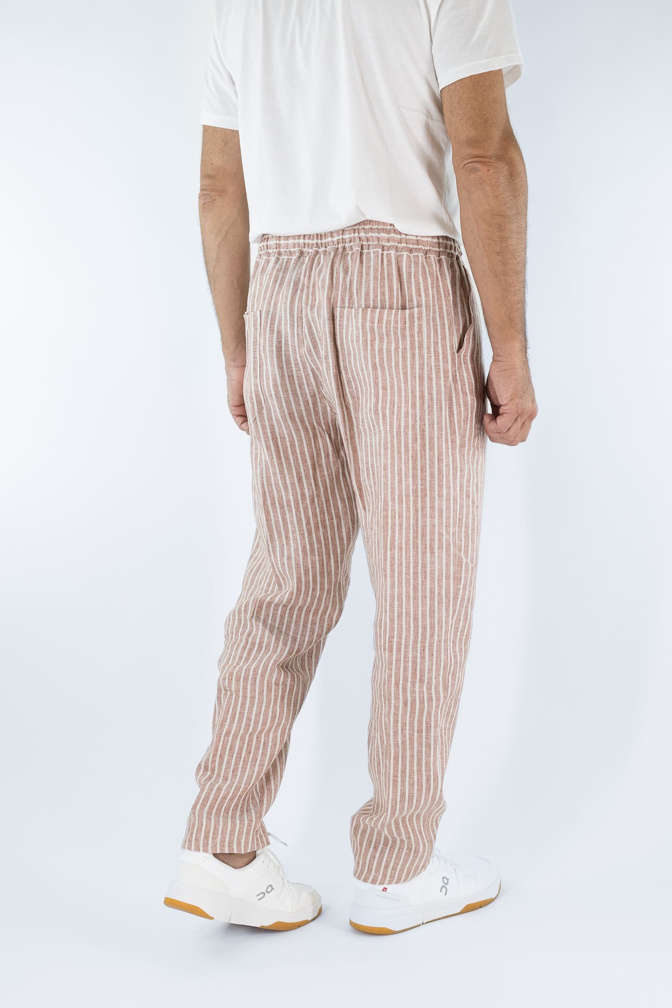 FEDELI Pantaloni Lino Rigato Comfort "Bonifacio" Marrone/Bianco