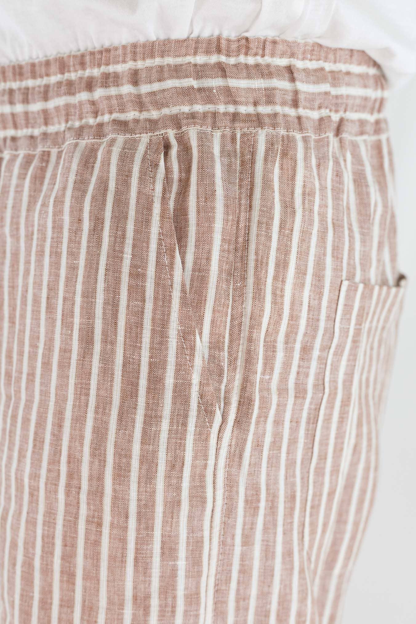 FEDELI Pantaloni Lino Rigato Comfort "Bonifacio" Marrone/Bianco