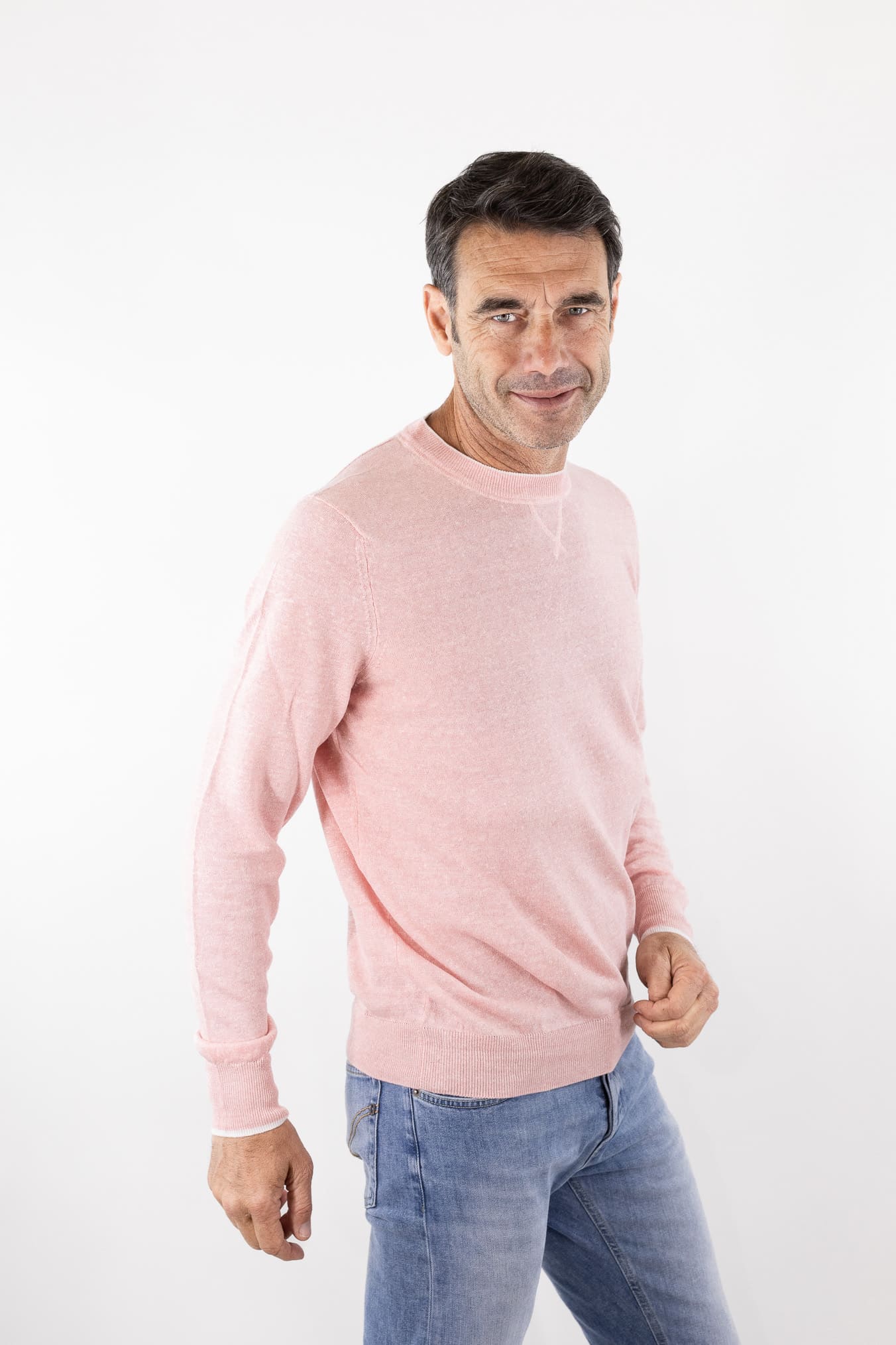 FEDELI Girocollo "David" Lino Cotone Bicolore Salmone