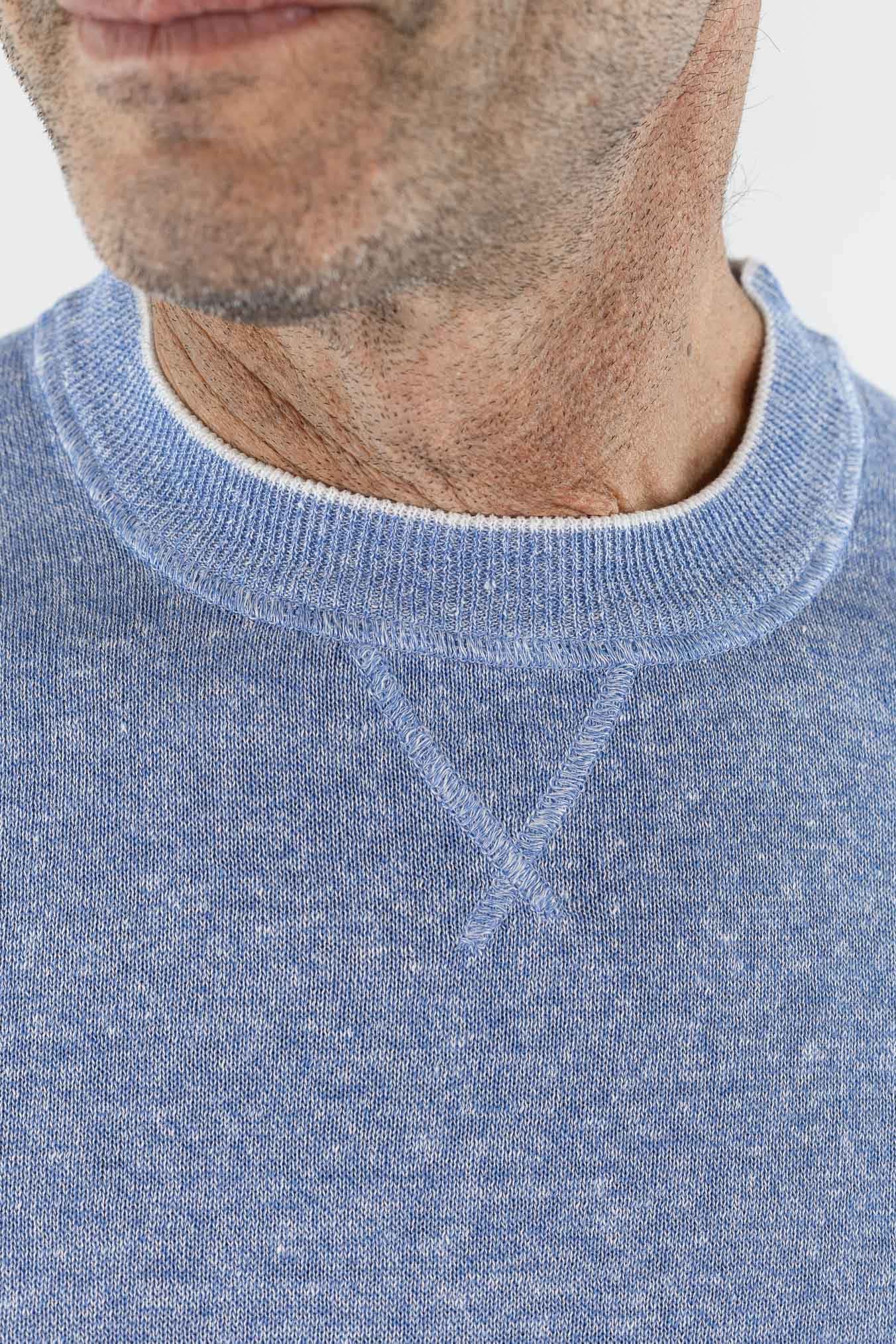 FEDELI Girocollo "David" Lino Cotone Bicolore Azzurro