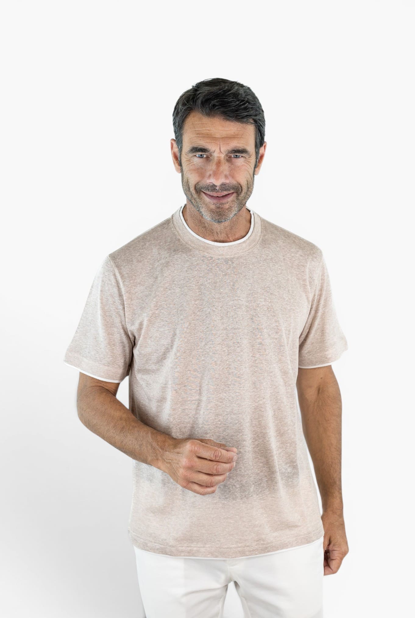 FEDELI T-Shirt "Duo" Jersey Mèlange Beige