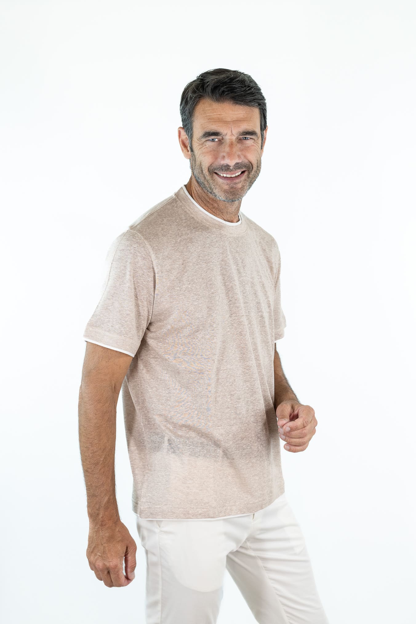 FEDELI T-Shirt "Duo" Jersey Mèlange Beige
