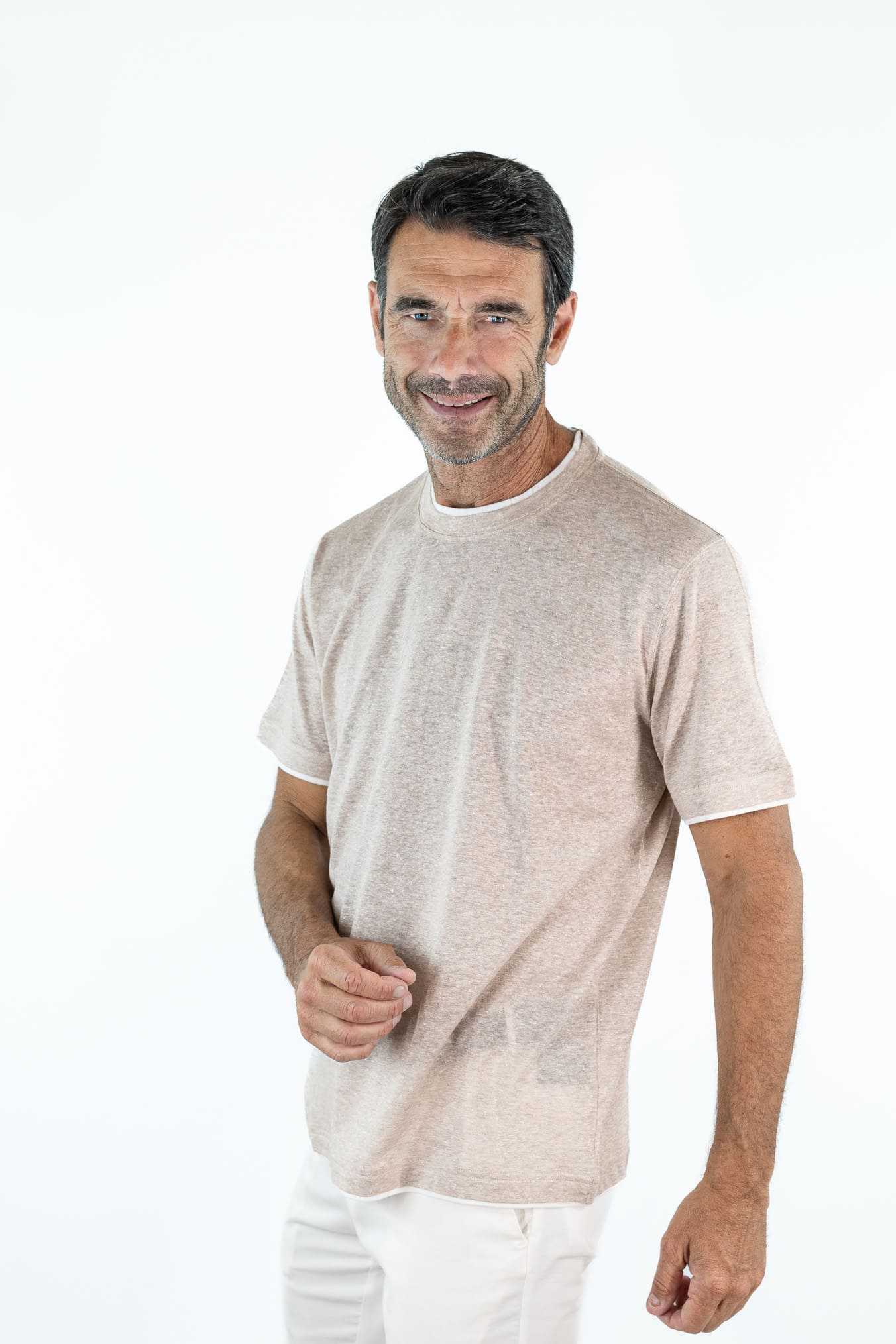 FEDELI T-Shirt "Duo" Jersey Mèlange Beige