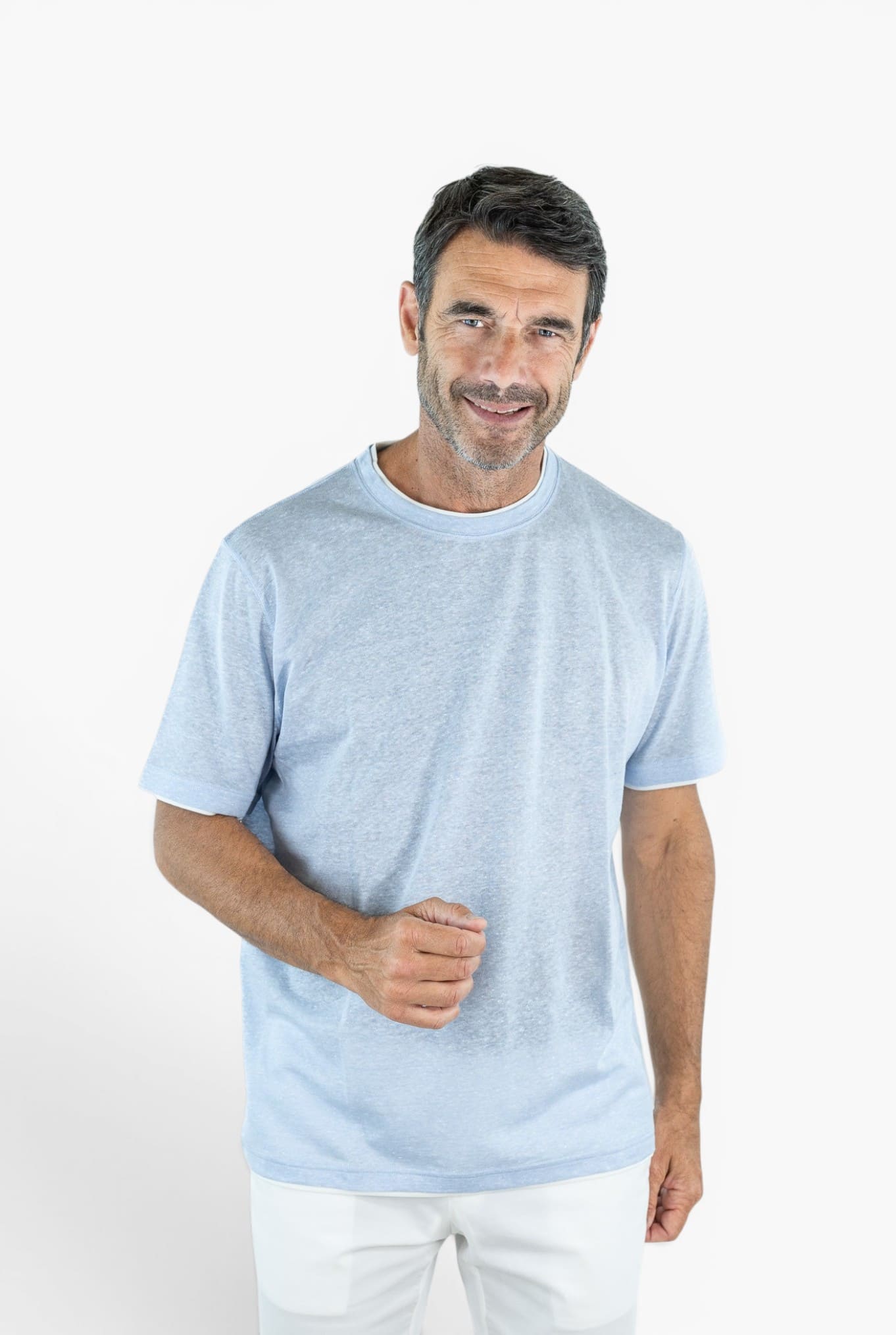 FEDELI T-Shirt "Duo" Jersey Mèlange Celeste