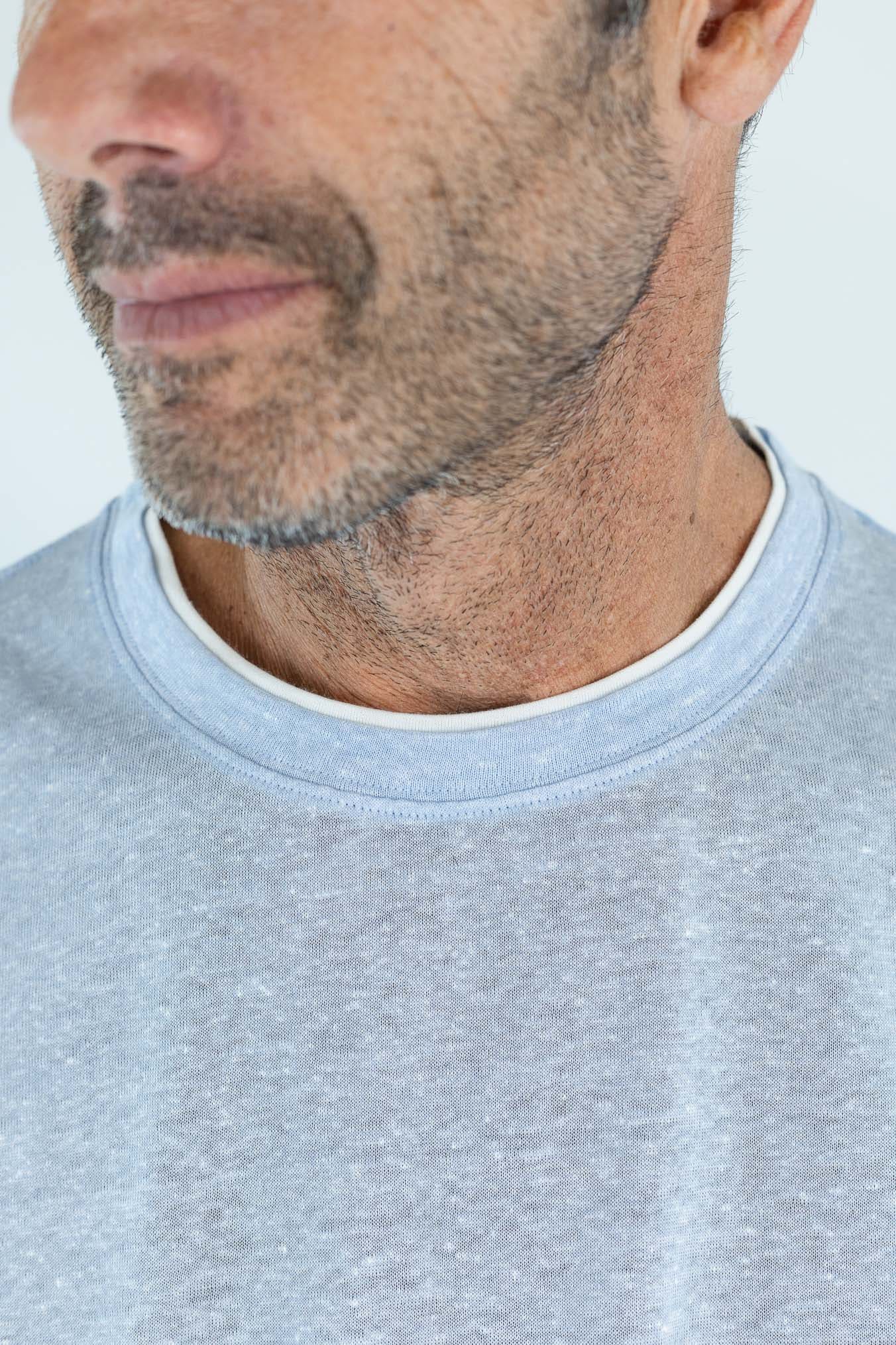 FEDELI T-Shirt "Duo" Jersey Mèlange Celeste