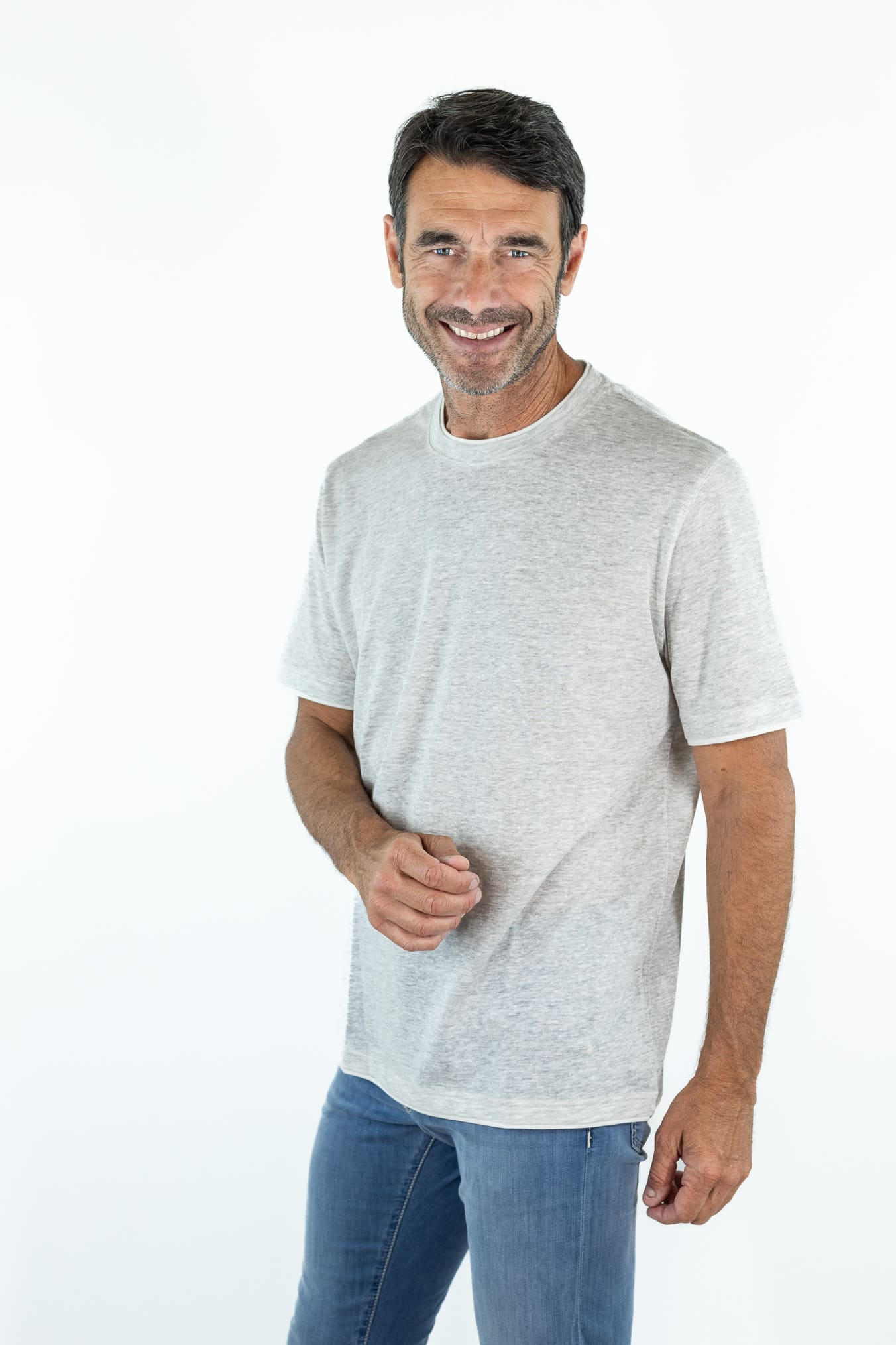 FEDELI T-Shirt "Duo" Jersey Mèlange Grigio Chiaro