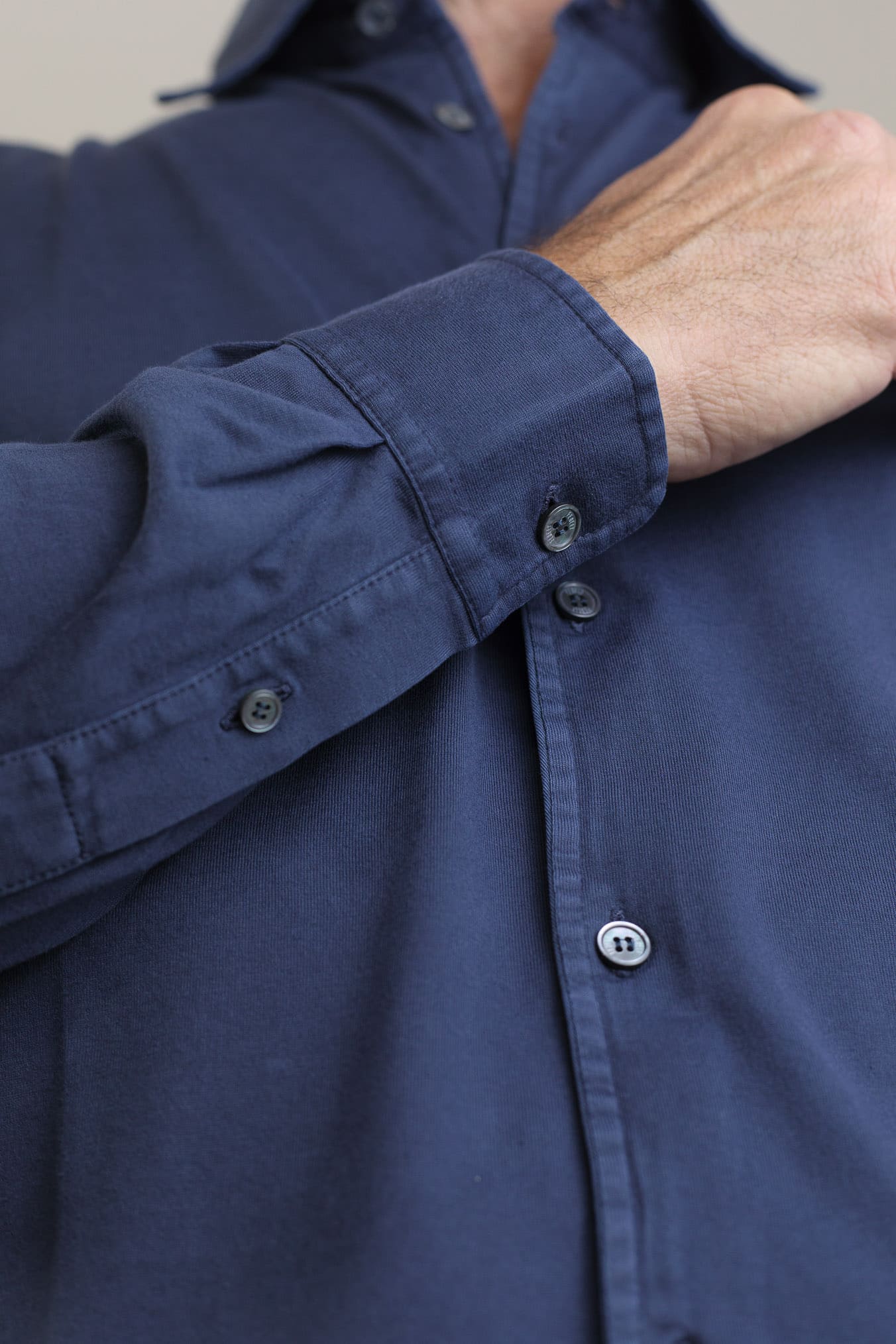 FEDELI Camicia "Jason" Jersey Cotone Blu Navy
