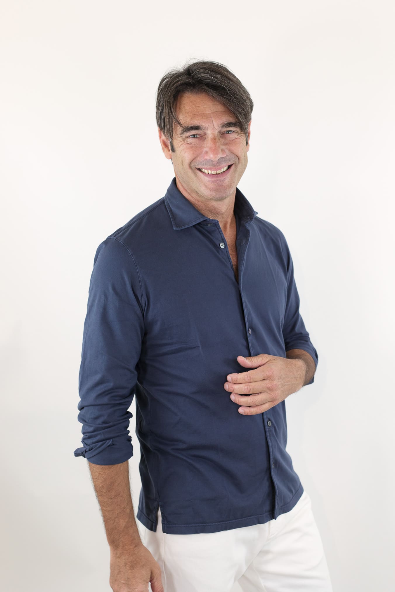 FEDELI Camicia "Jason" Jersey Cotone Blu Navy