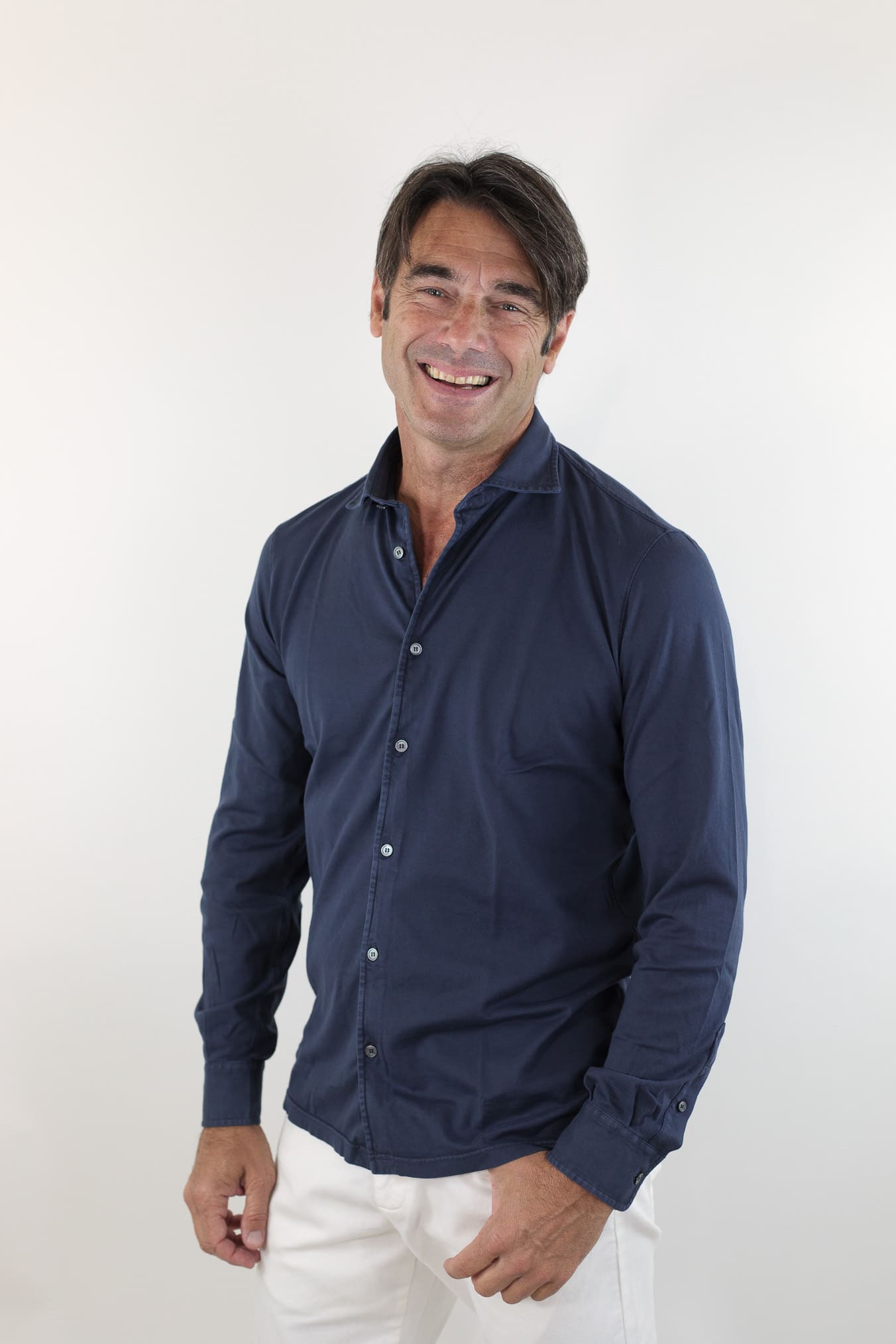 FEDELI Camicia mod. Jason Jersey Cotone Blu Navy