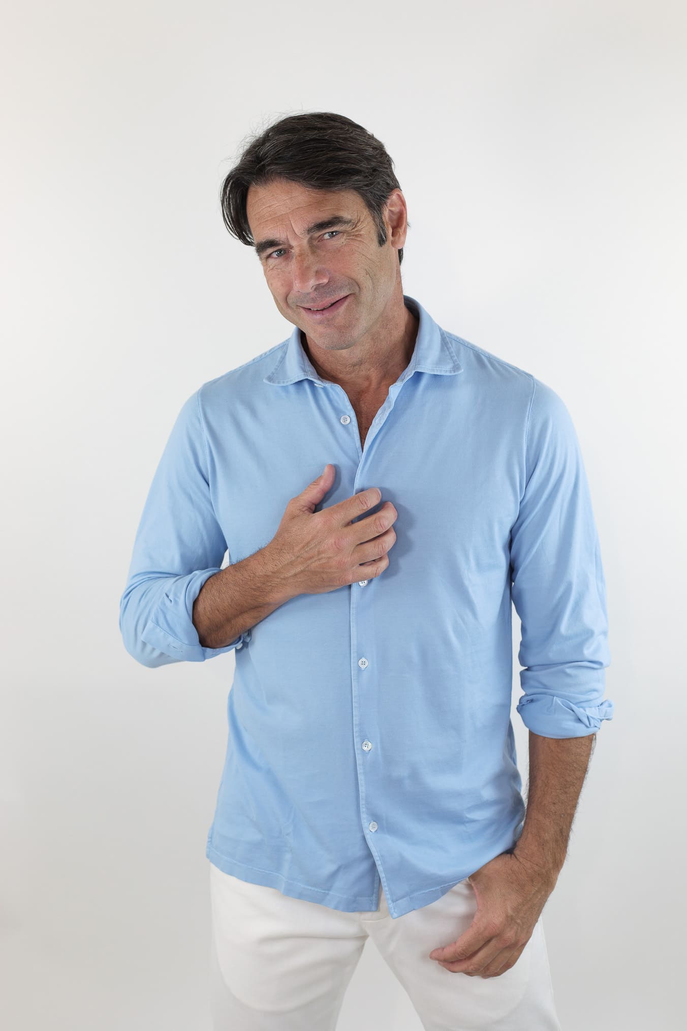 FEDELI Camicia "Jason" Jersey Cotone Celeste