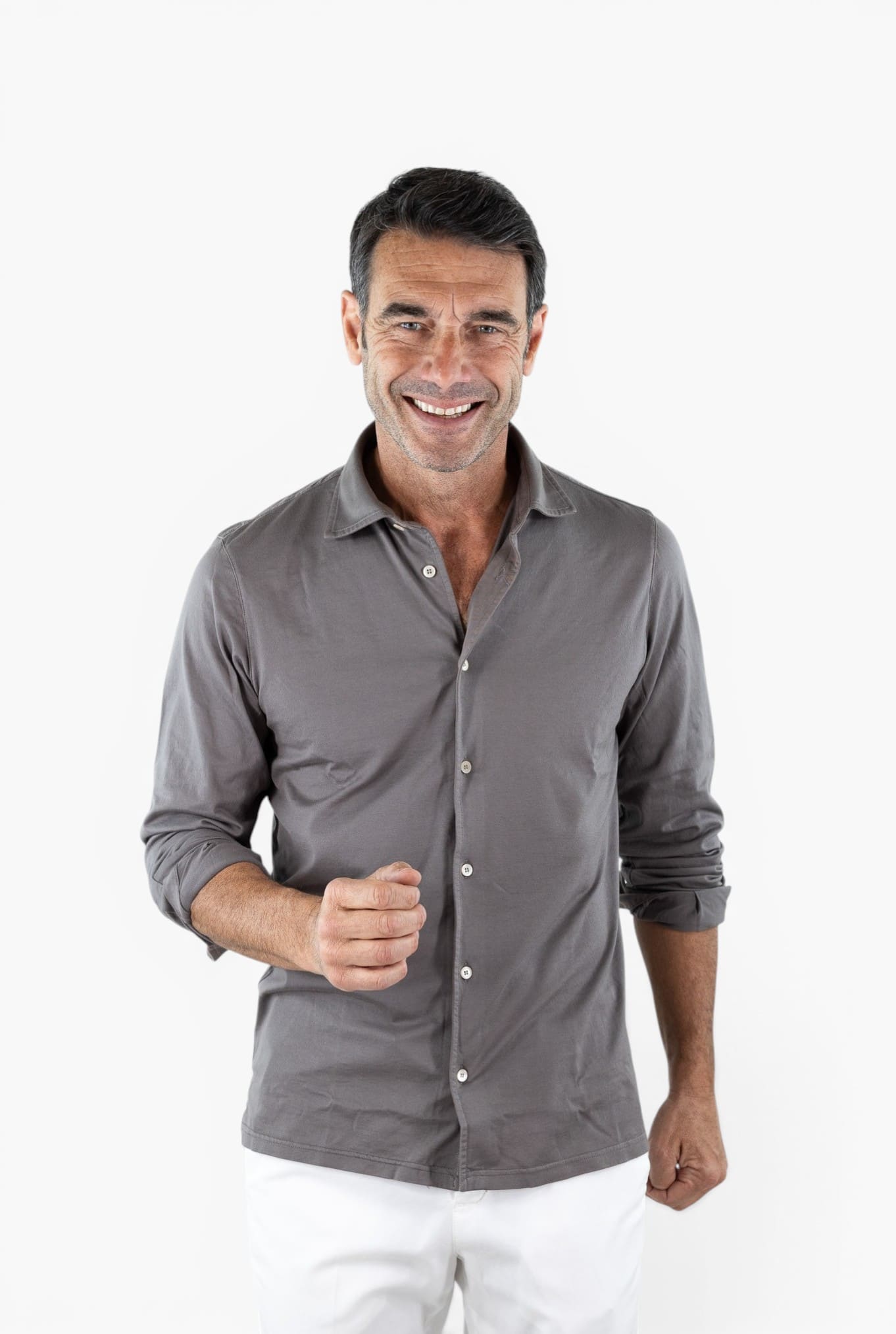 FEDELI Camicia "Jason" Jersey Cotone Fango