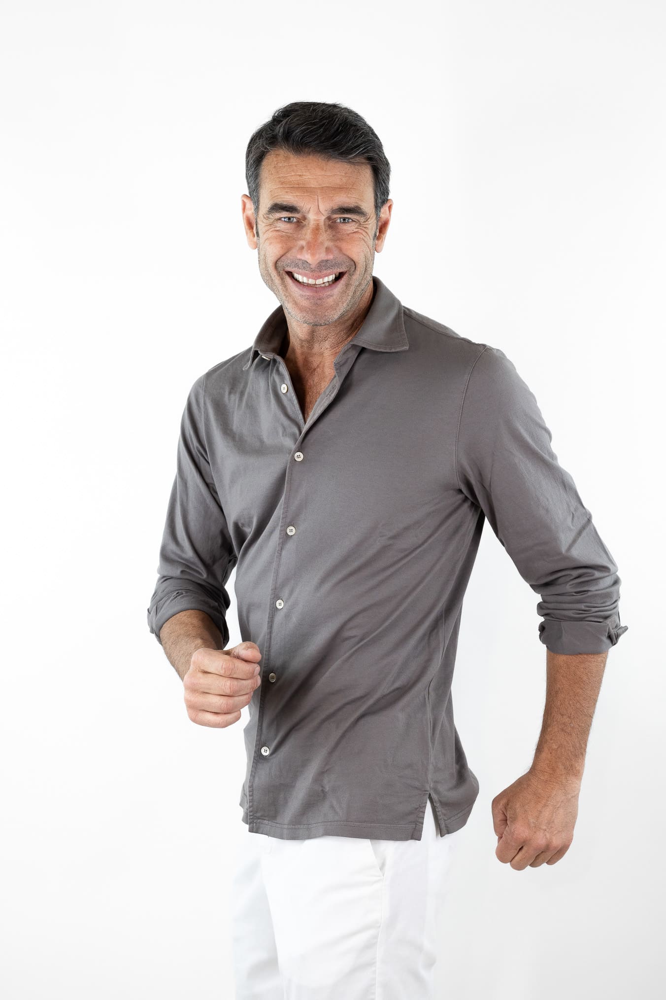 FEDELI Camicia "Jason" Jersey Cotone Fango
