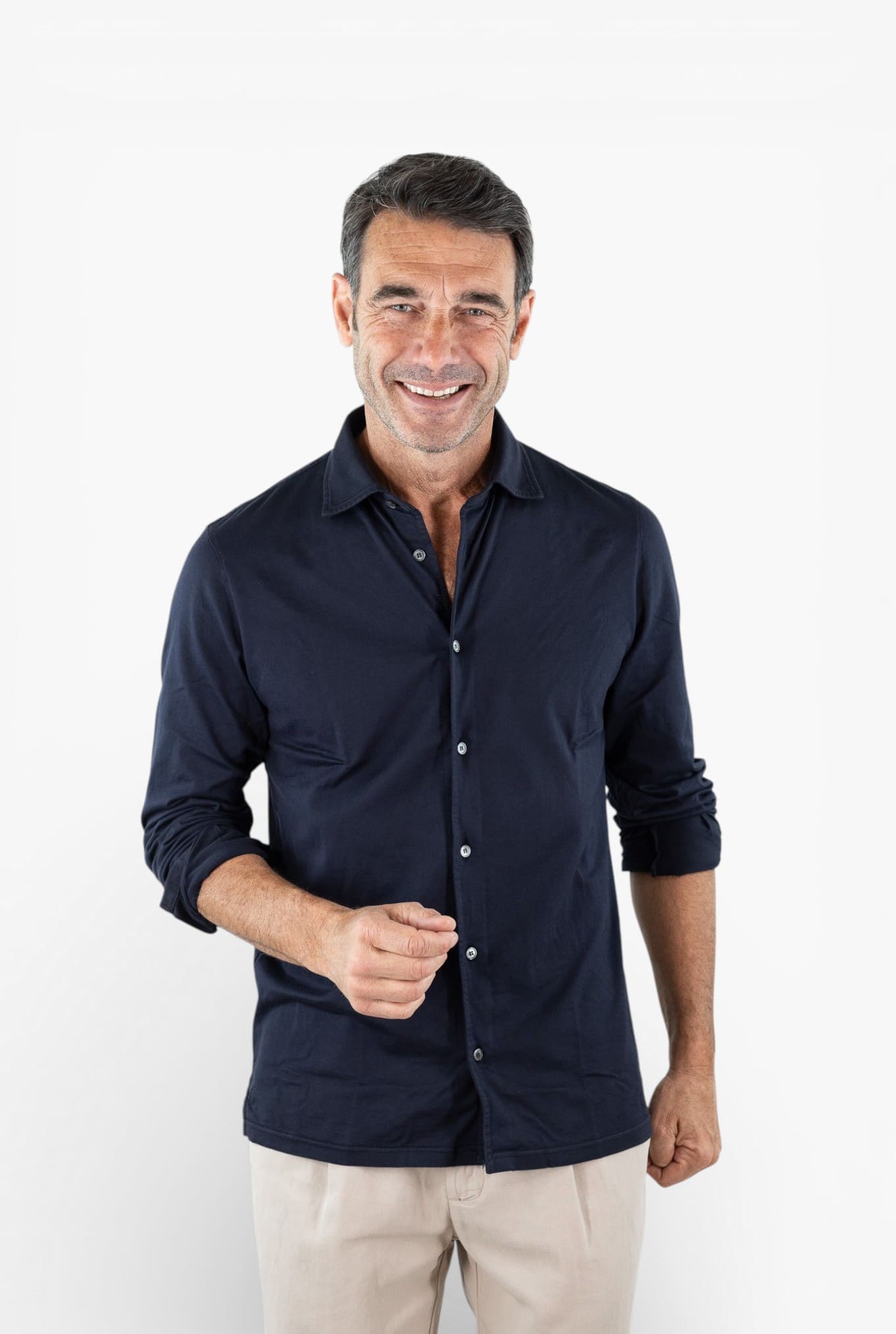FEDELI Camicia "Jason" Jersey Cotone Blu Scuro