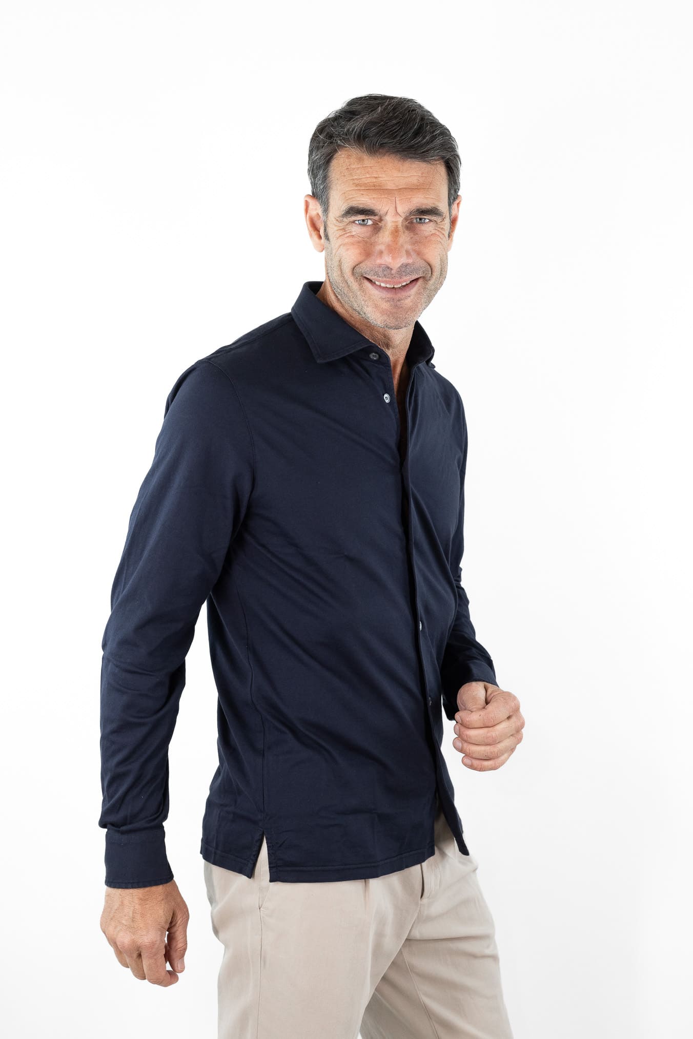 FEDELI Camicia "Jason" Jersey Cotone Blu Scuro