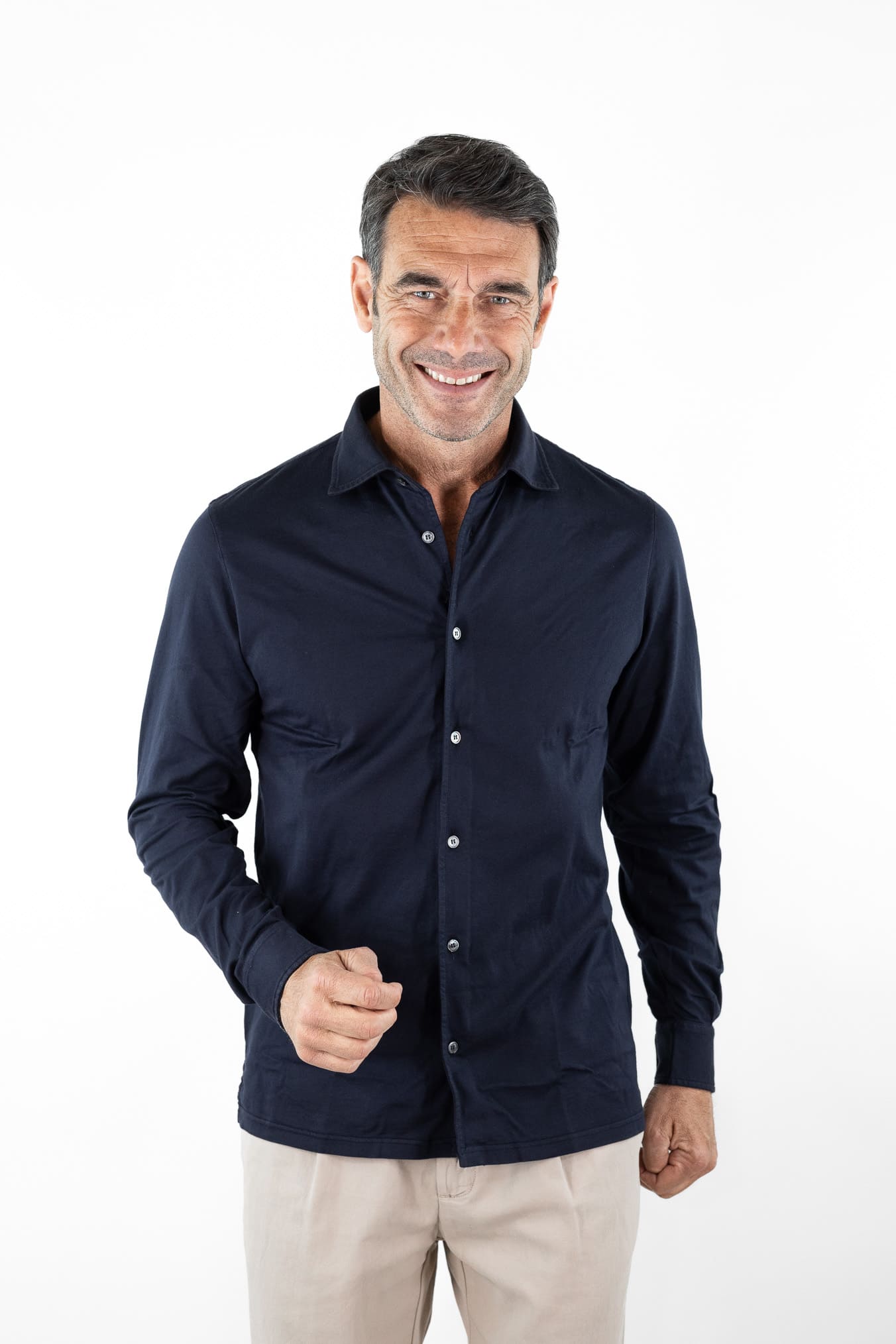 FEDELI Camicia "Jason" Jersey Cotone Blu Scuro