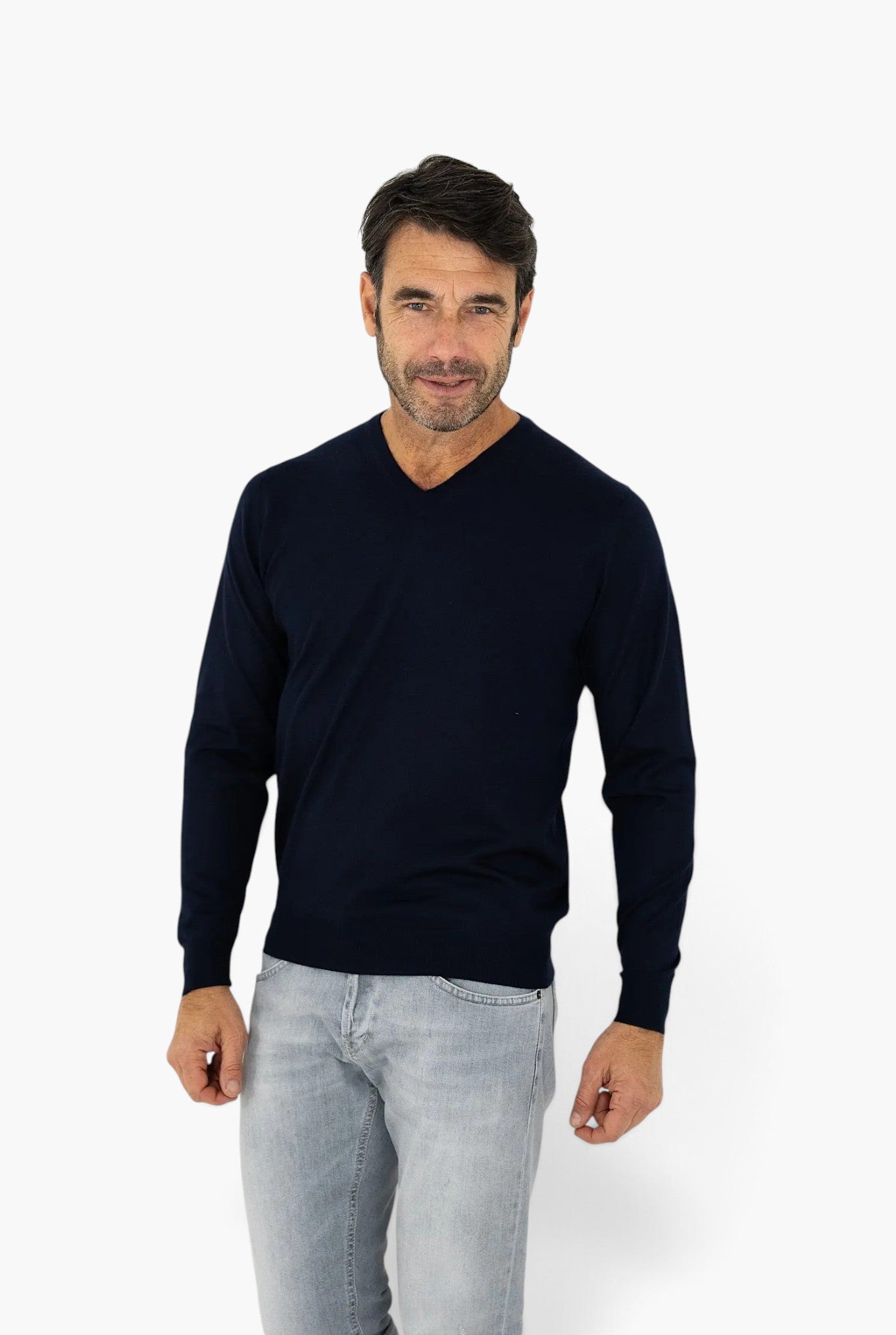 FEDELI Fedeli Pullover a V Cashmere Seta Blu
