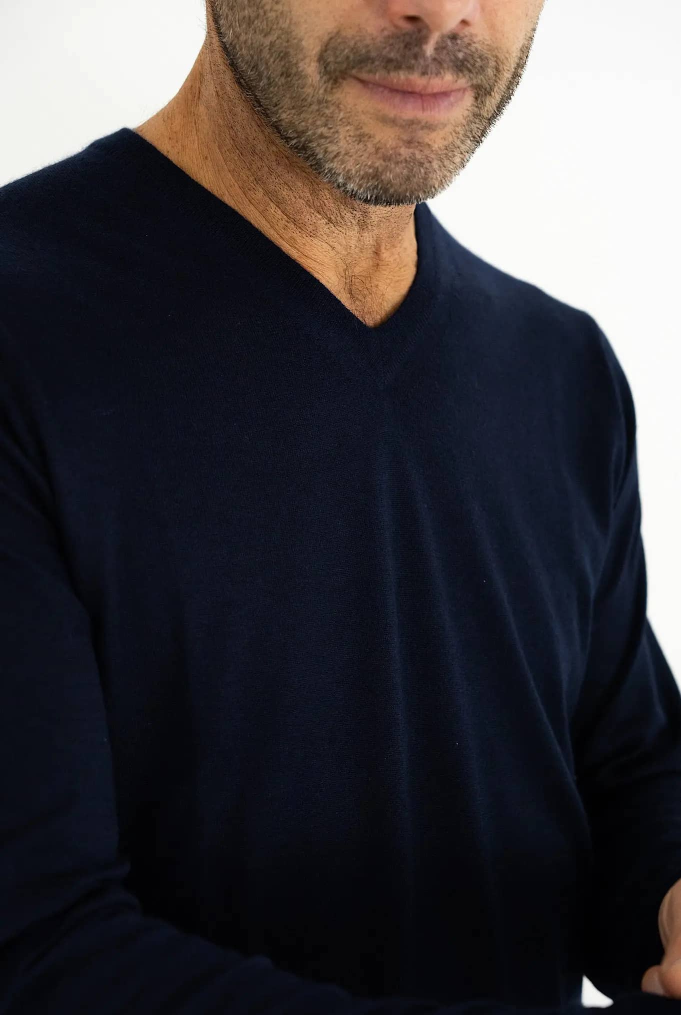 FEDELI Fedeli Pullover a V Cashmere Seta Blu