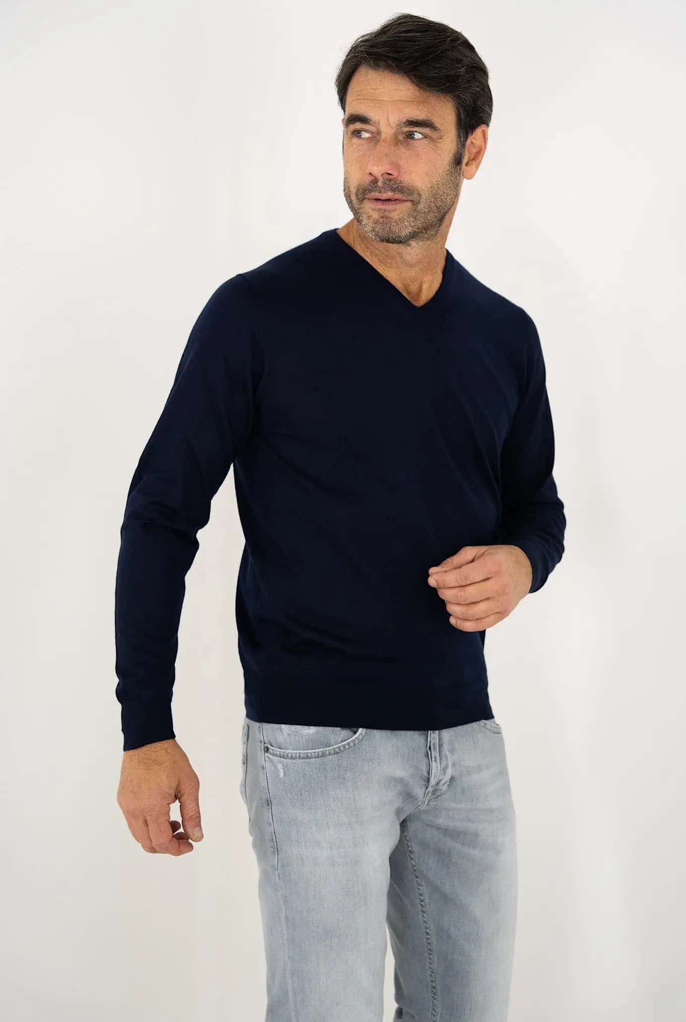 FEDELI Fedeli Pullover a V Cashmere Seta Blu