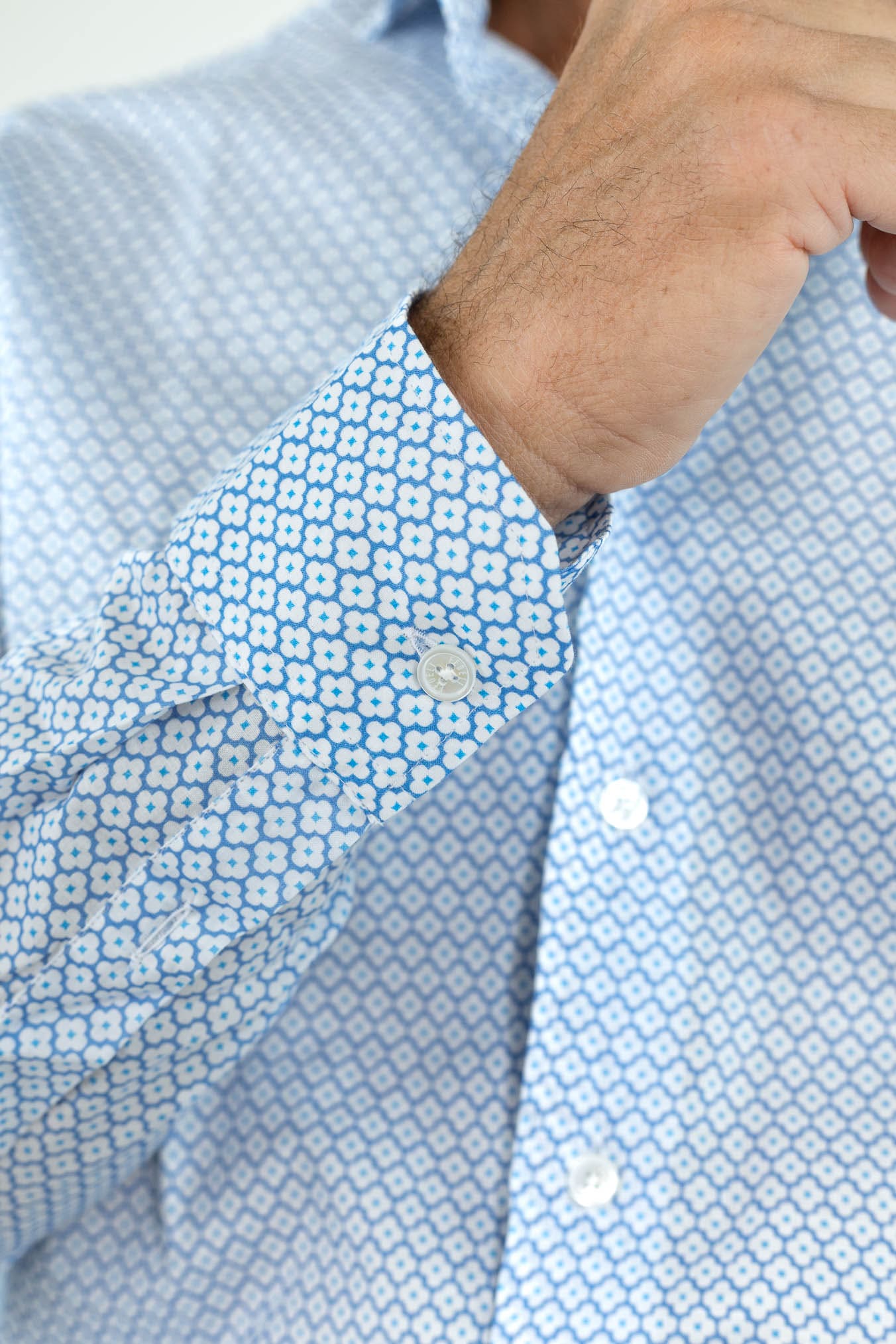 FEDELI Camicia "Sean" Panamino Voile Cotone Azzurro Bianco
