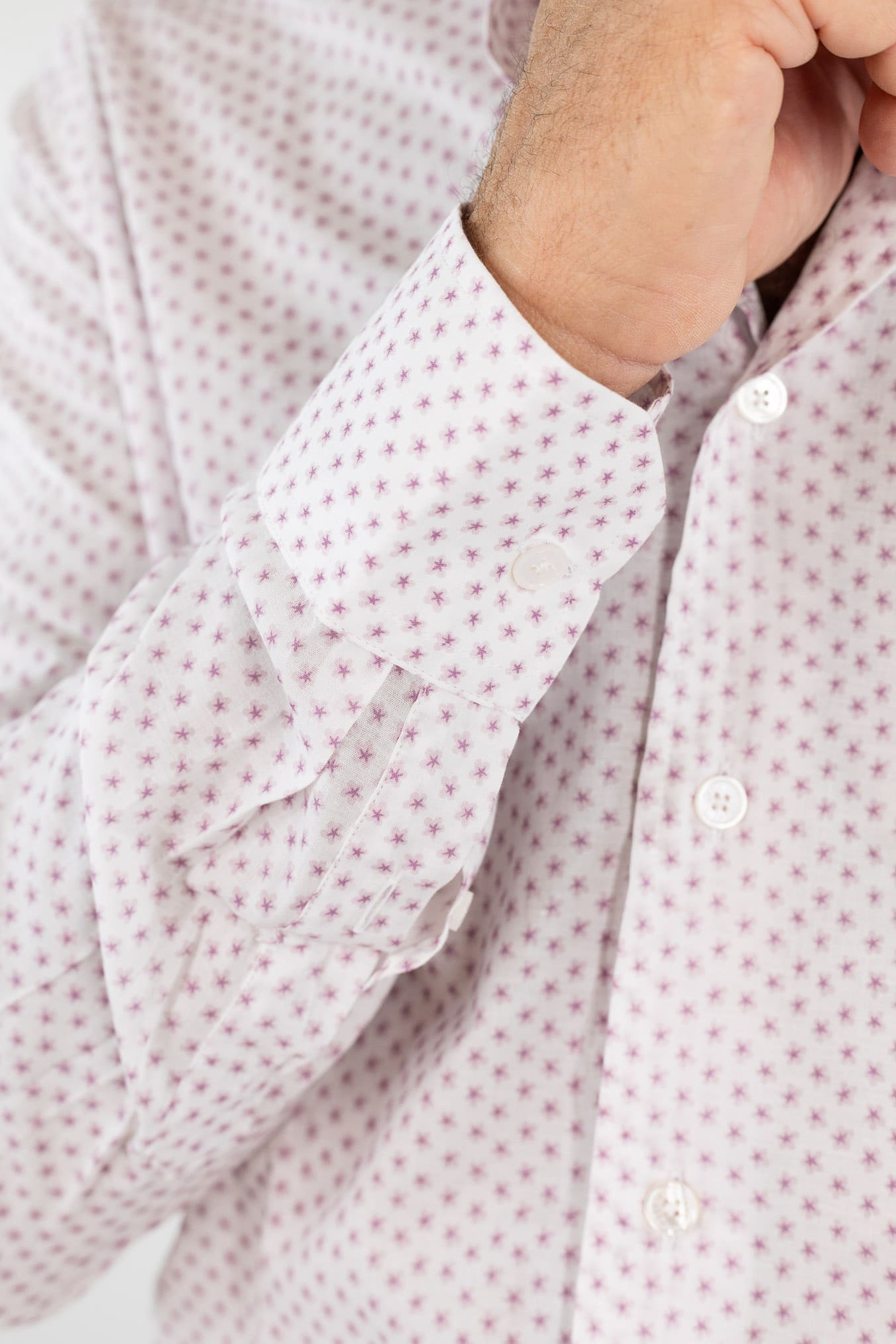 FEDELI Camicia "Sean" Panamino Voile Cotone Rosa Bianco