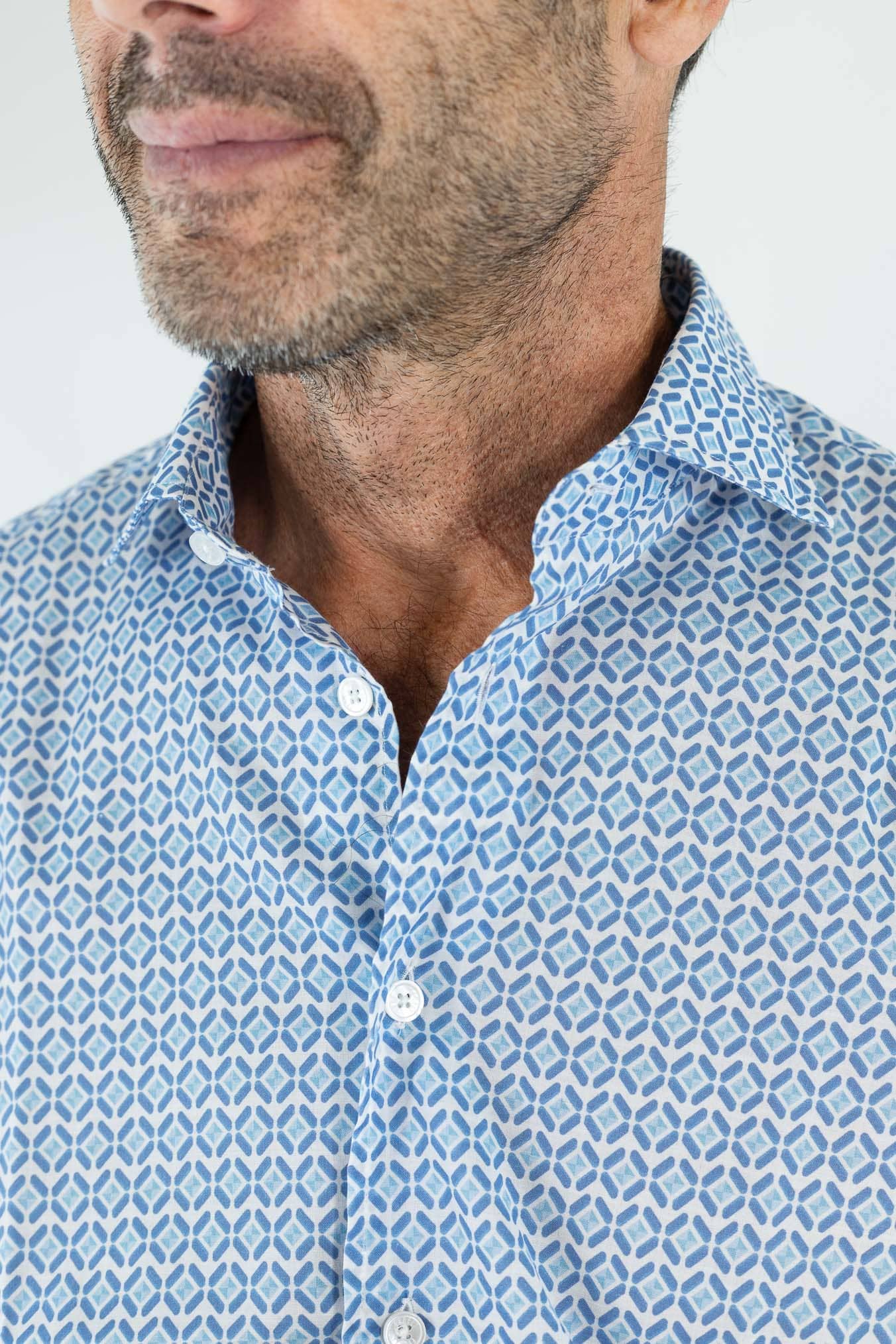 FEDELI Camicia "Sean" Panamino Voile Cotone Azzurro