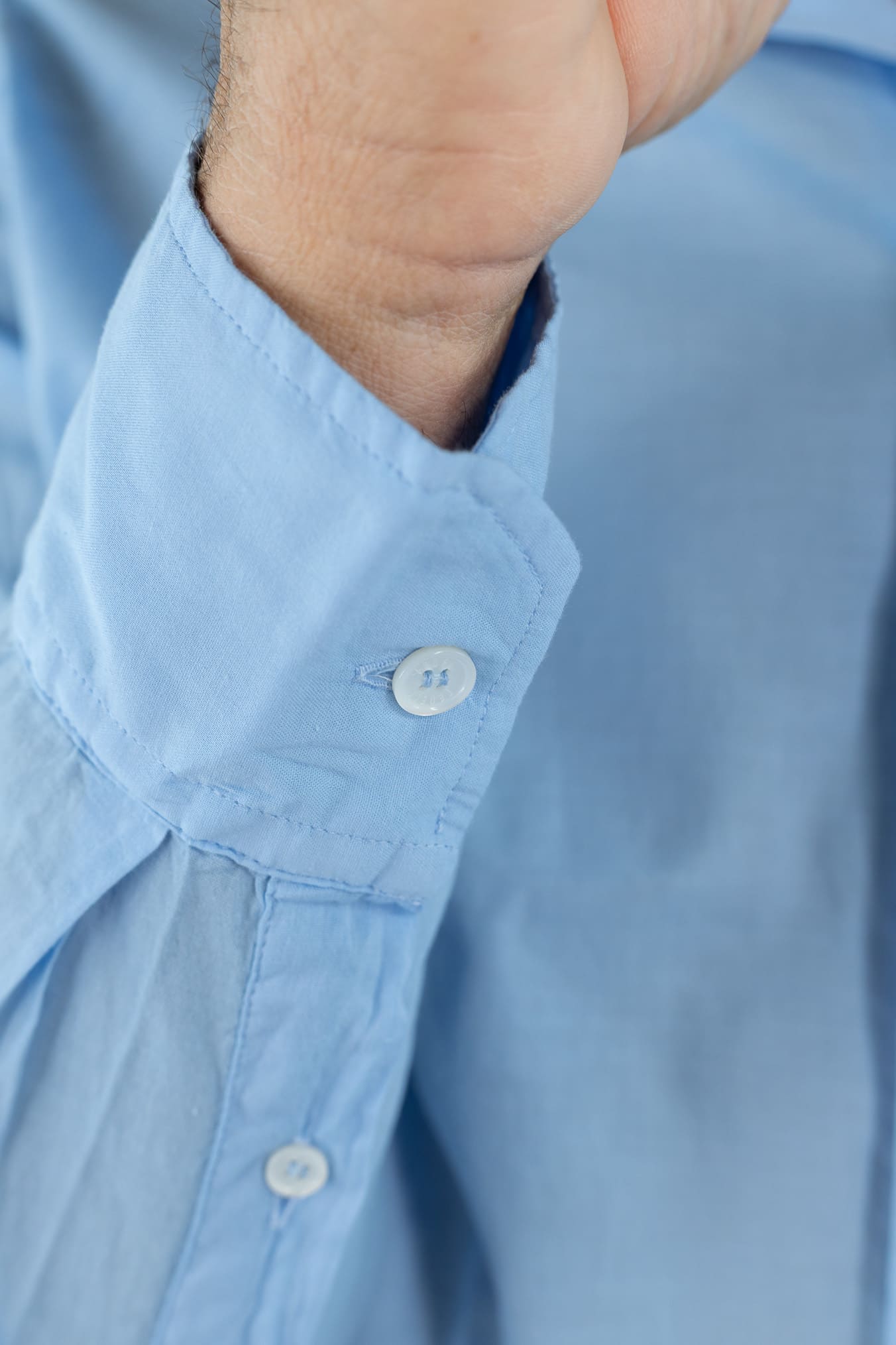 FEDELI Camicia "Sean" Panamino Voile Cotone Celeste