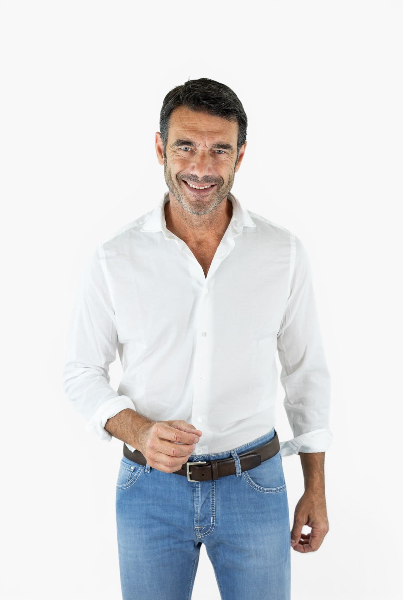 FEDELI Camicia "Sean" Panamino Voile Cotone Bianco