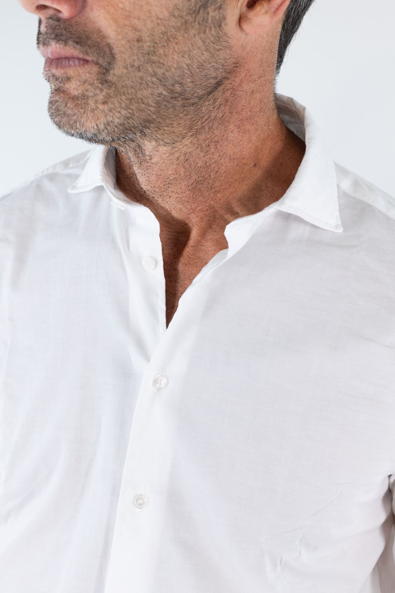 FEDELI Camicia "Sean" Panamino Voile Cotone Bianco