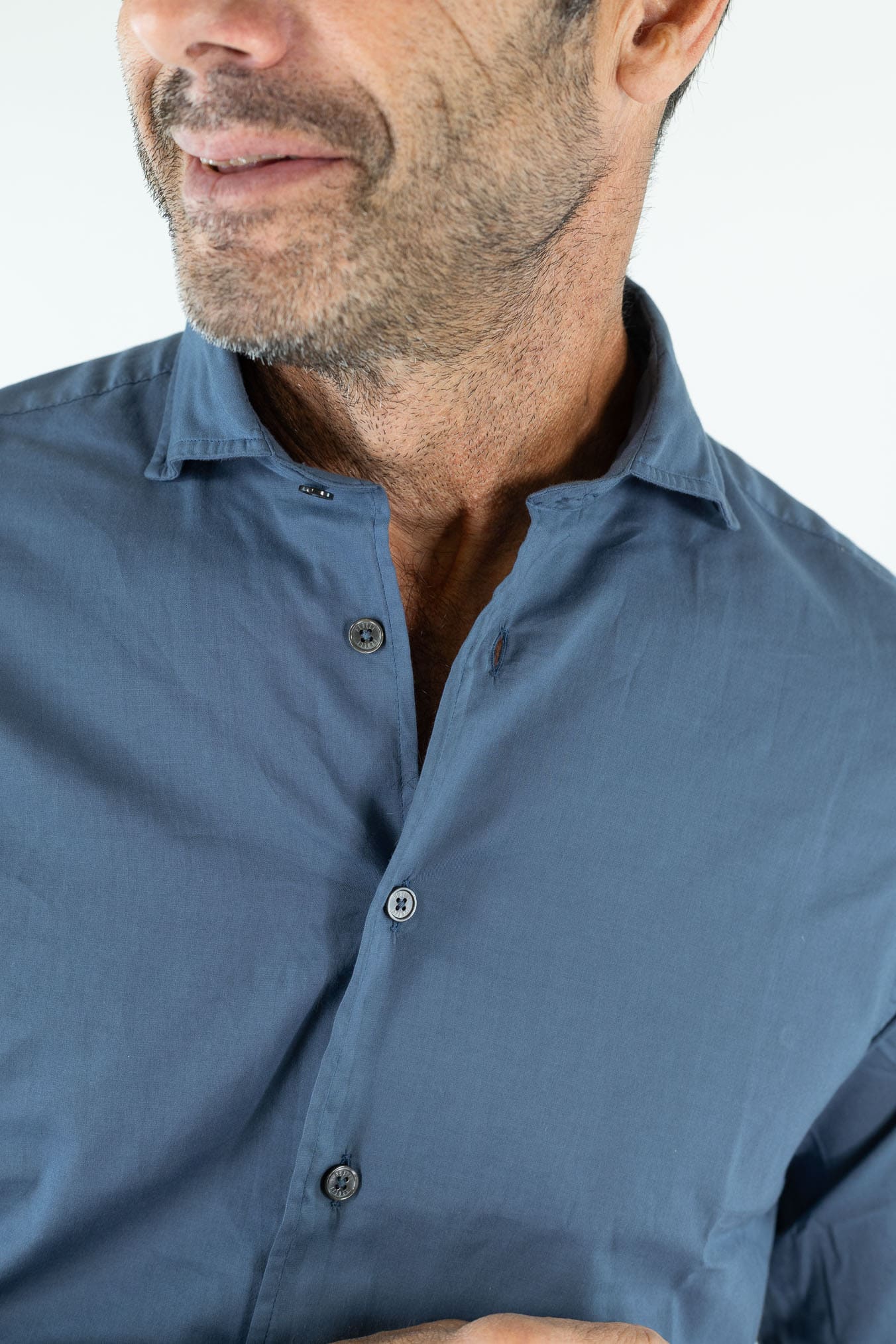 FEDELI Camicia "Sean" Panamino Voile Cotone Avio