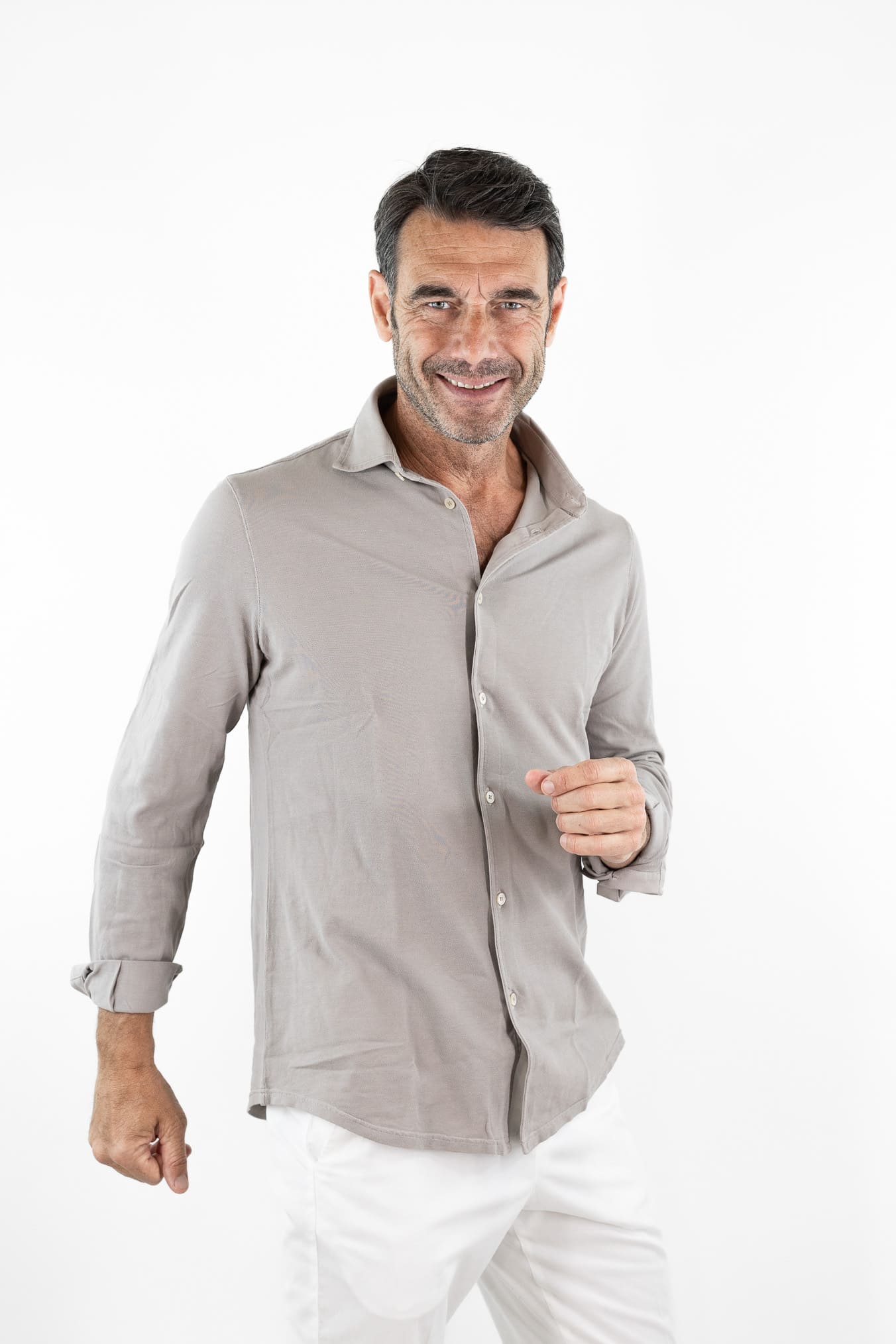 FEDELI Camicia "Steven" SuperLight Piquet Tortora